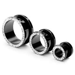 Black Stainless Steel & Gem Screw-Fit Tunnel Earring