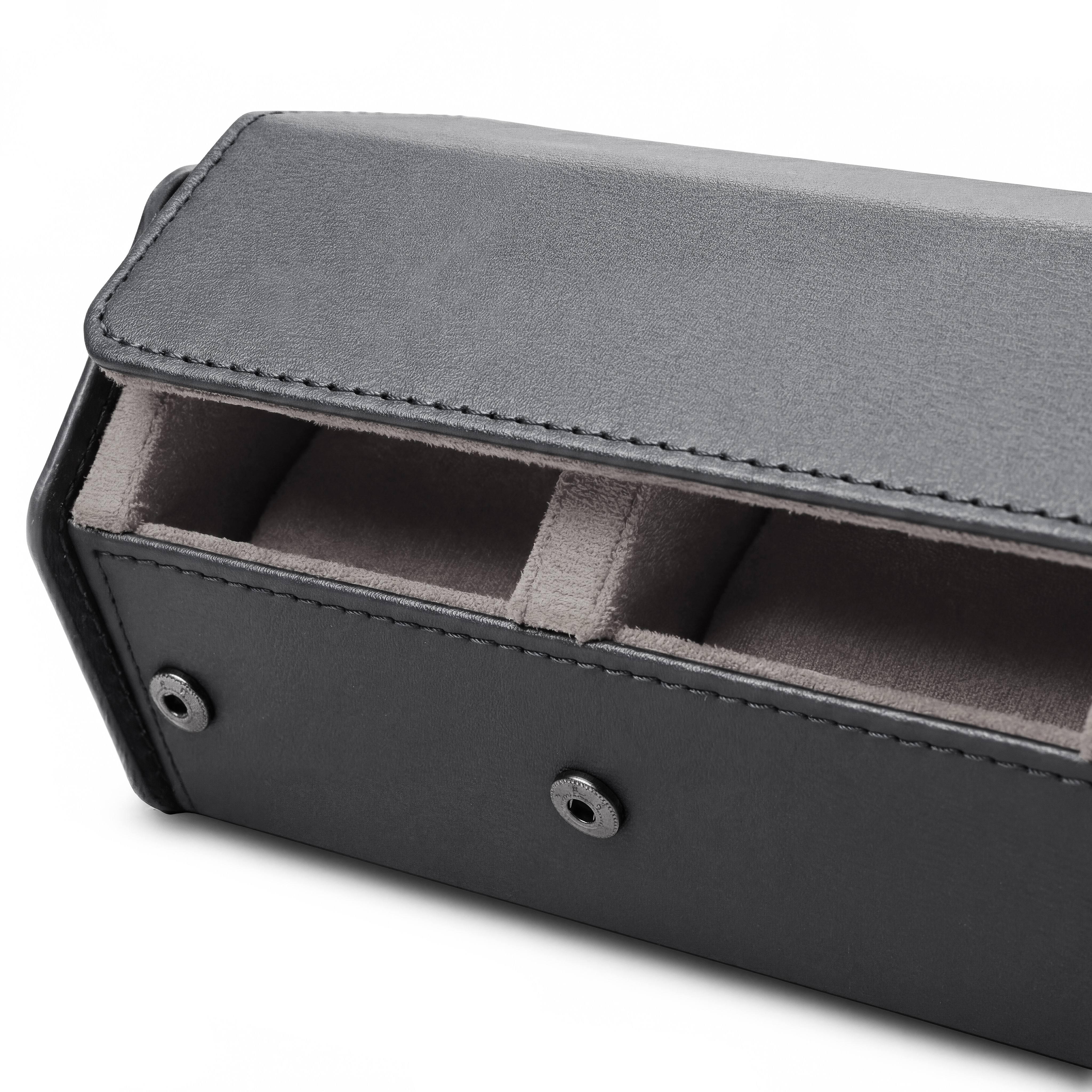 Hexa | Black & Grey Faux Leather Hexagonal Watch Roll Case - 3 Watches - 4