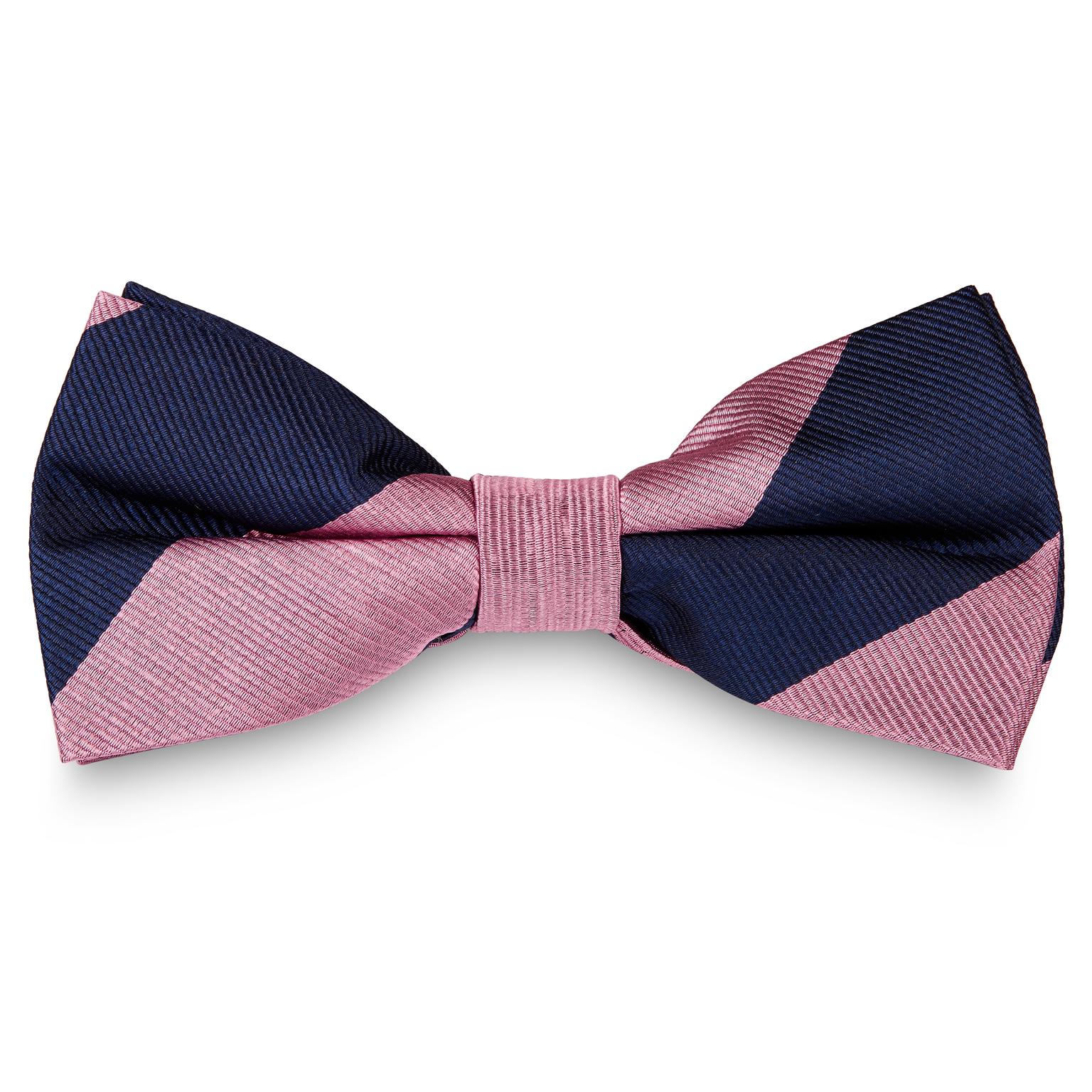 Pink & Navy Stripe Silk Pre-Tied Bow Tie Pink & Navy Stripe Silk Pre-Tied Bow Tie