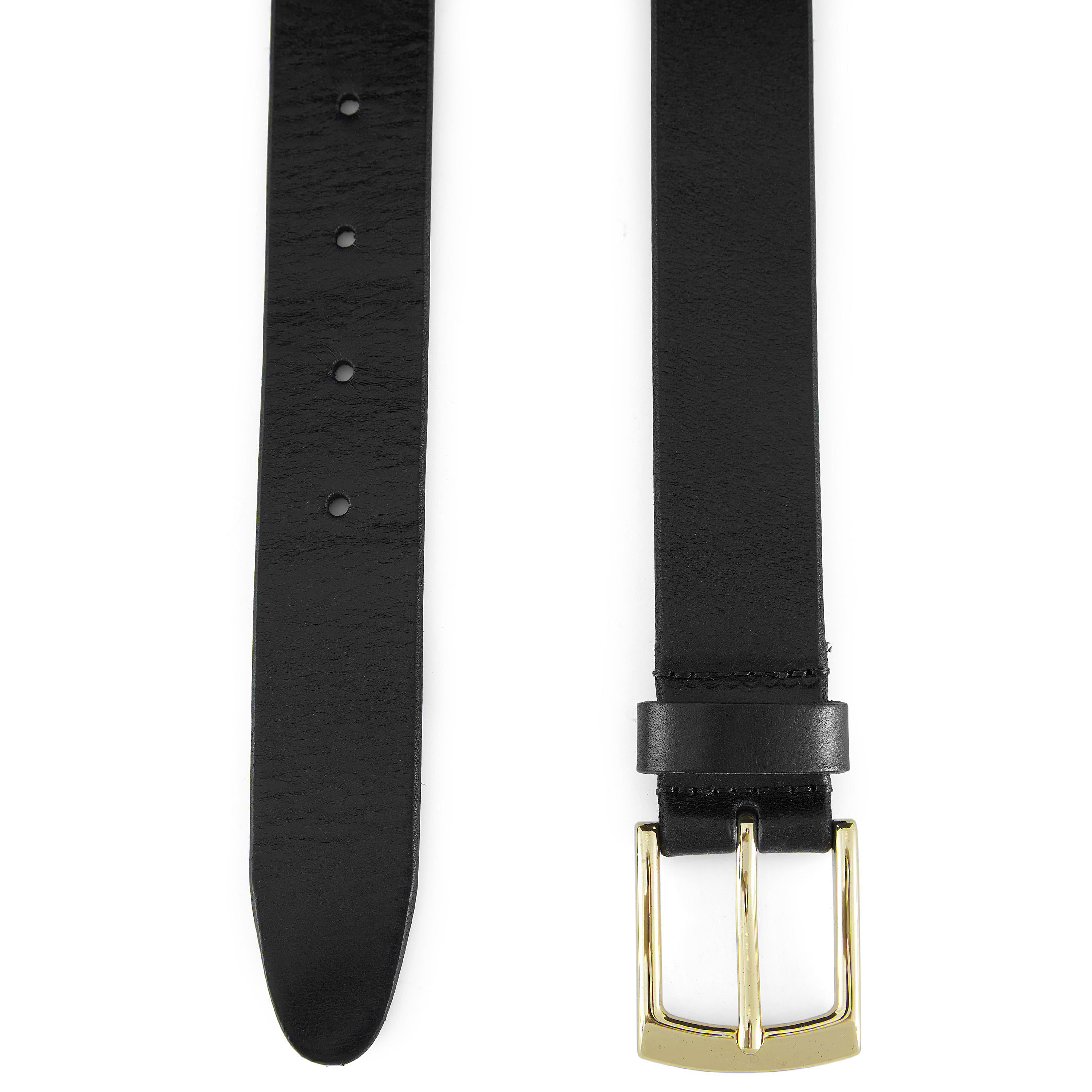 Black & Gold-Tone Classic Leather Rawhide Belt - 2