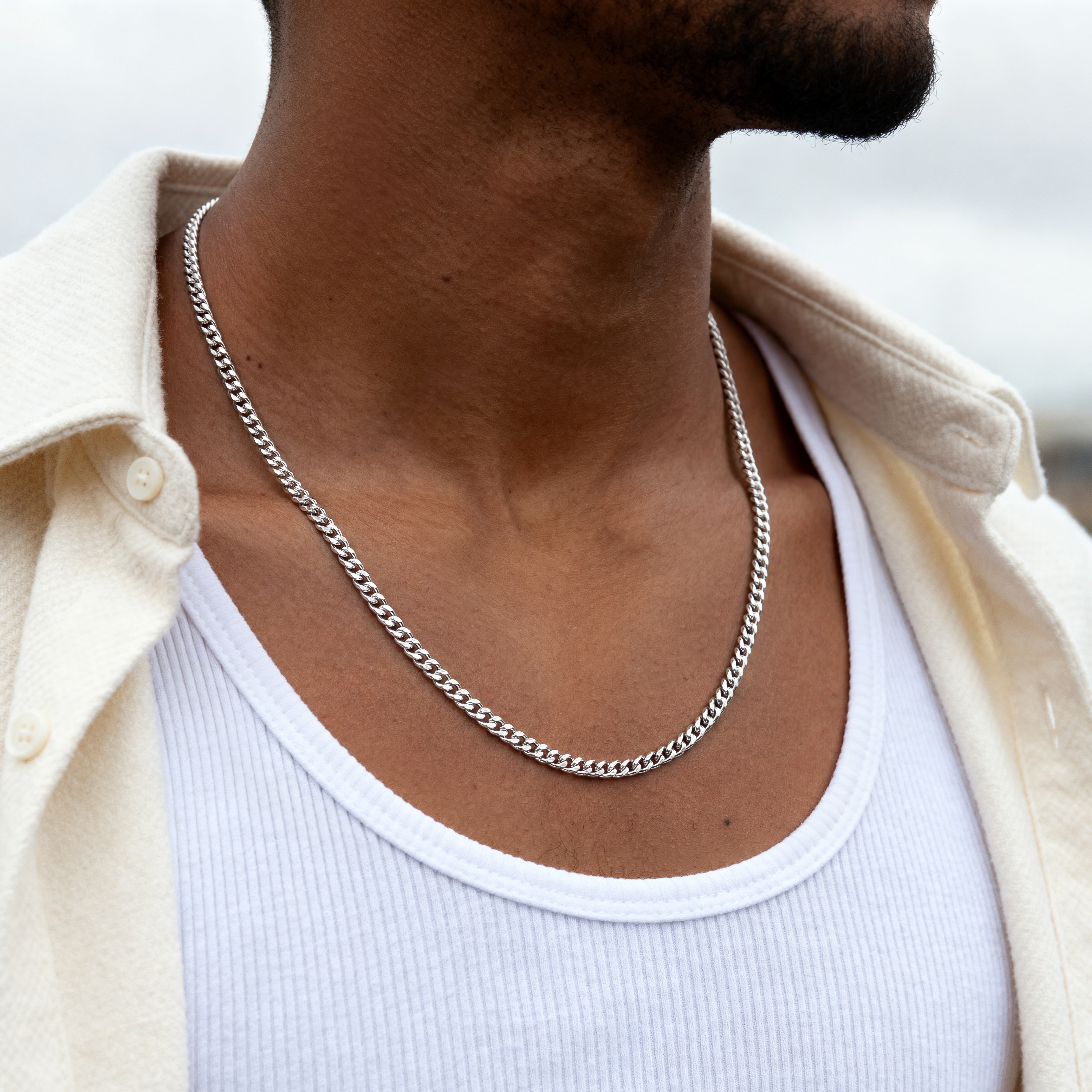 Argentia | 925s | Collier à chaîne gourmette en argent sterling plaqué rhodium de 4 mm - 2