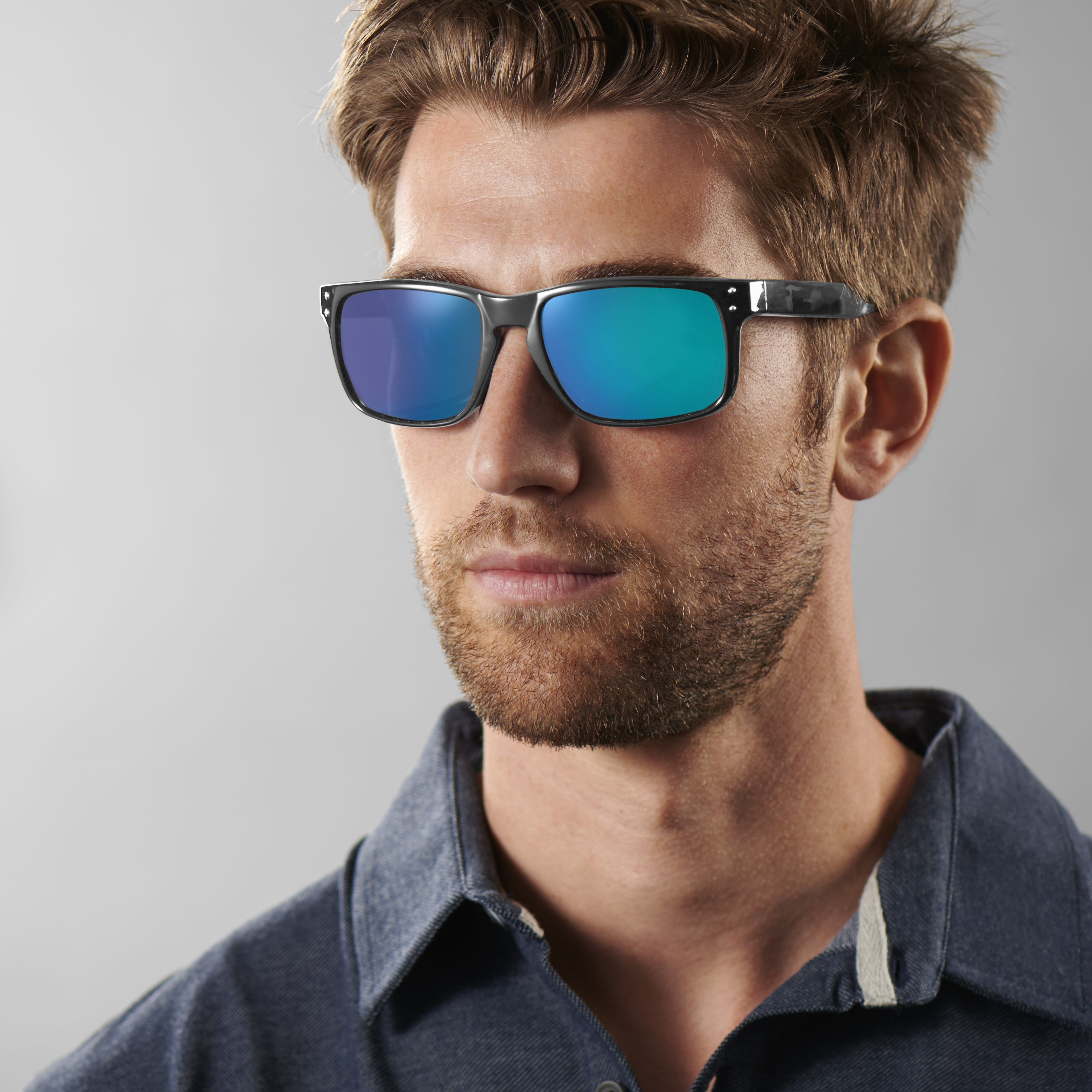 Sorte & Blå Firkantede Solbriller - 4