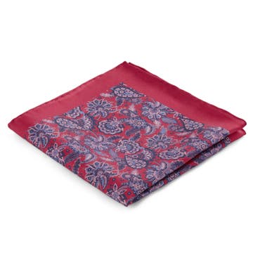 Boho | Cherry Red & Blue Paisley Pattern Silk Pocket Square