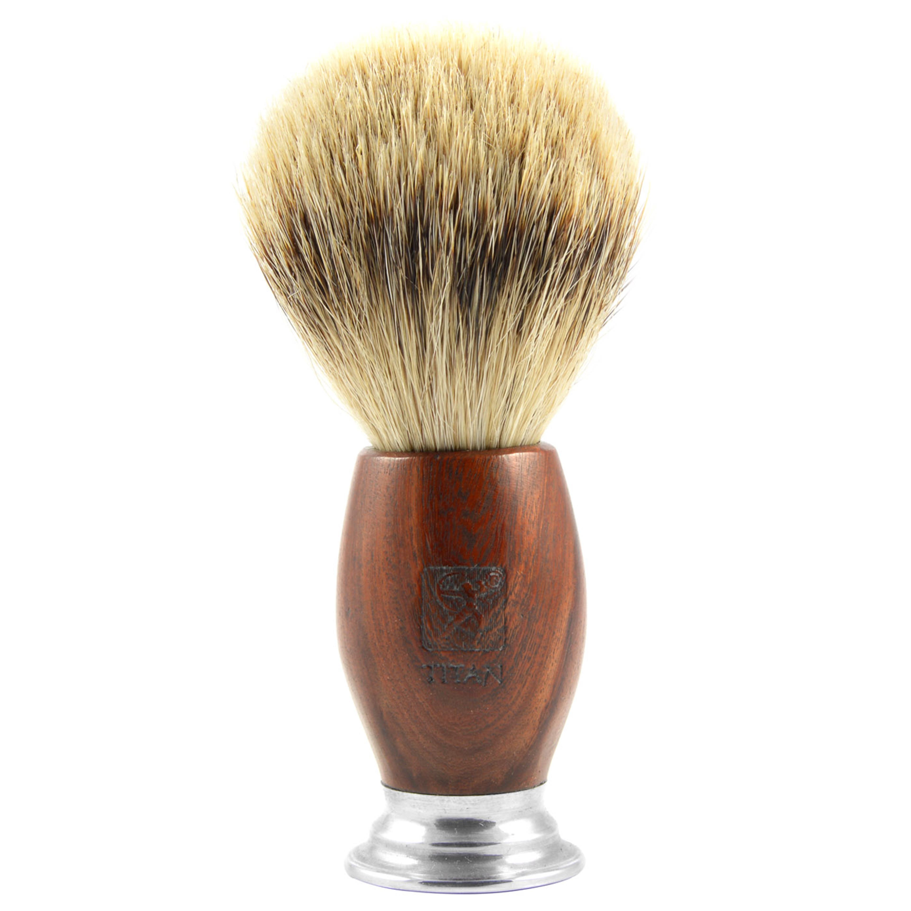 Pincel de Barbear Oval em Carvalho Vermelho e Pêlos de Texugo "Silvertip"