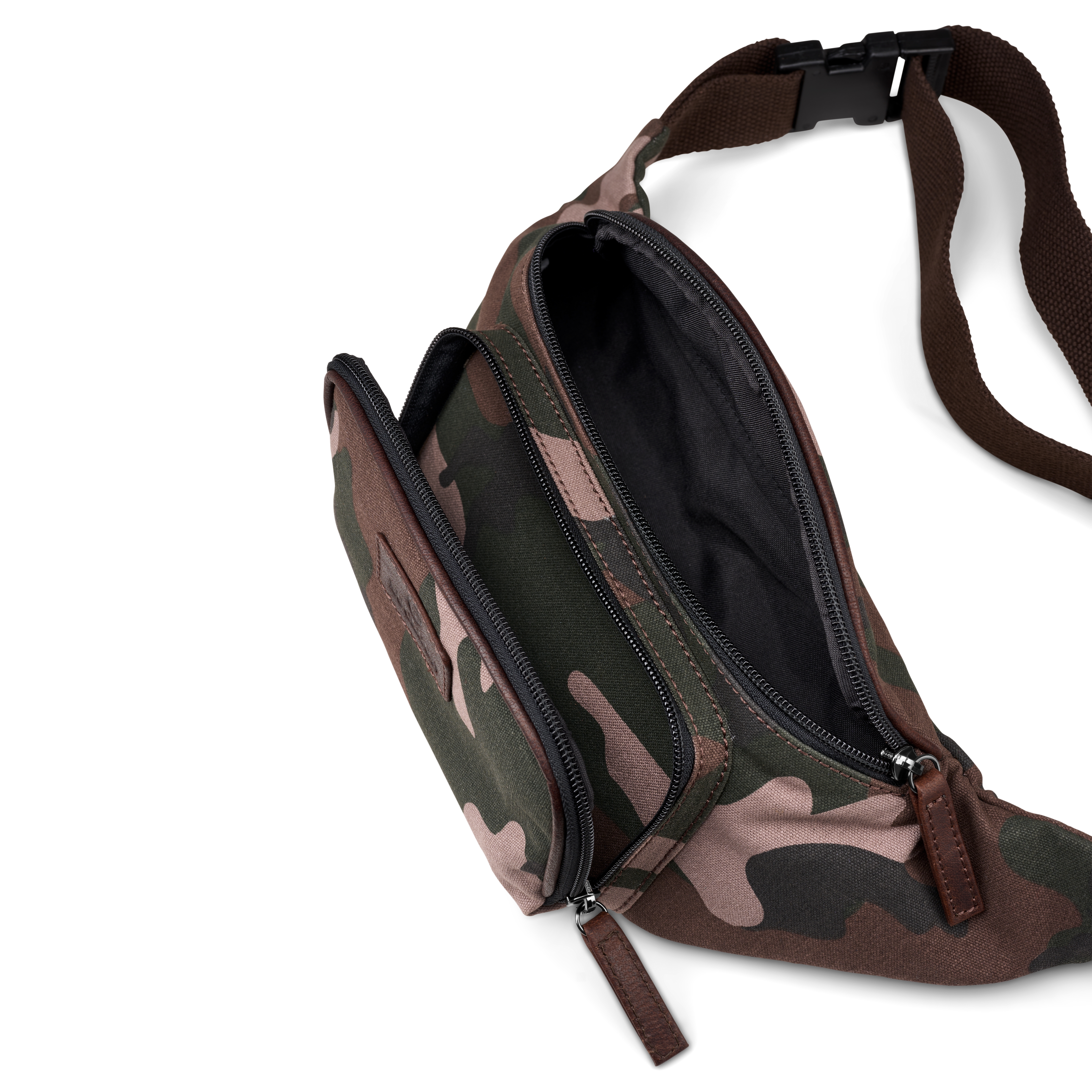 Torba na biodro w kamuflażowy wzór liści z płótna i skóry bawolej - 3