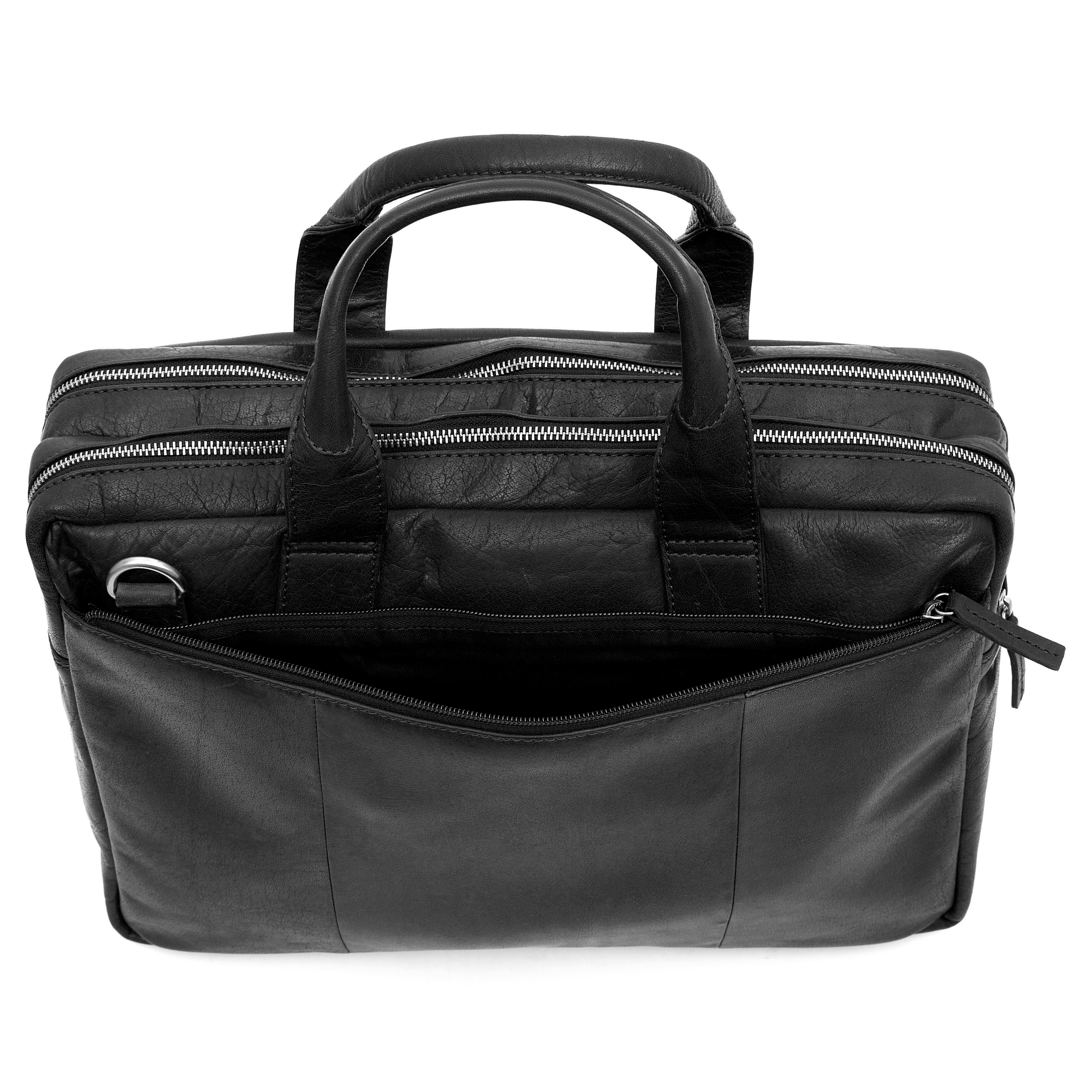 Montreal Schwarze Leder Laptoptasche - 5