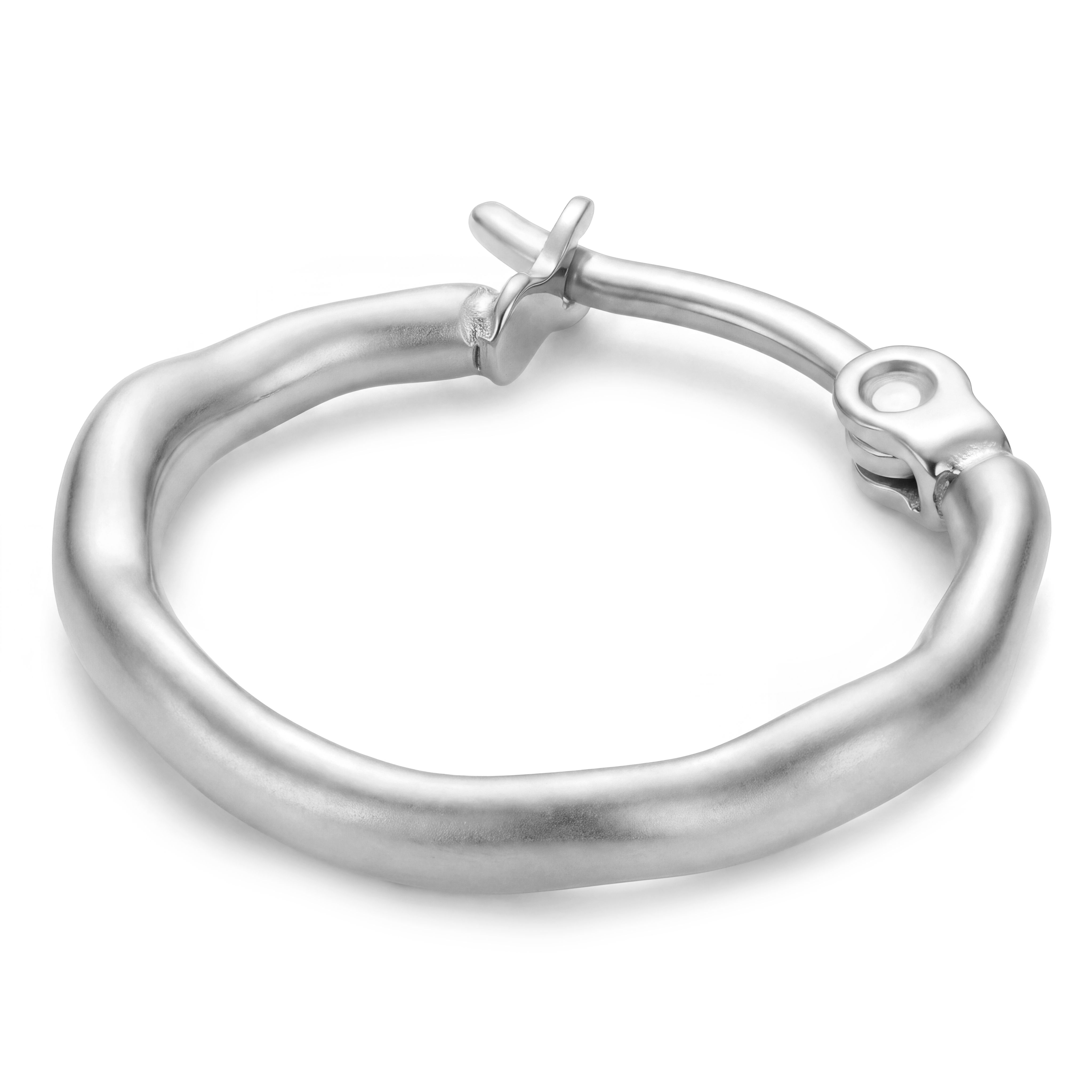 Organic | 13 mm Boucle d'oreille créole Ridge en acier inoxydable plaqué argent - 1