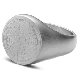 Silver-Tone Stainless Steel Compass Signet Ring