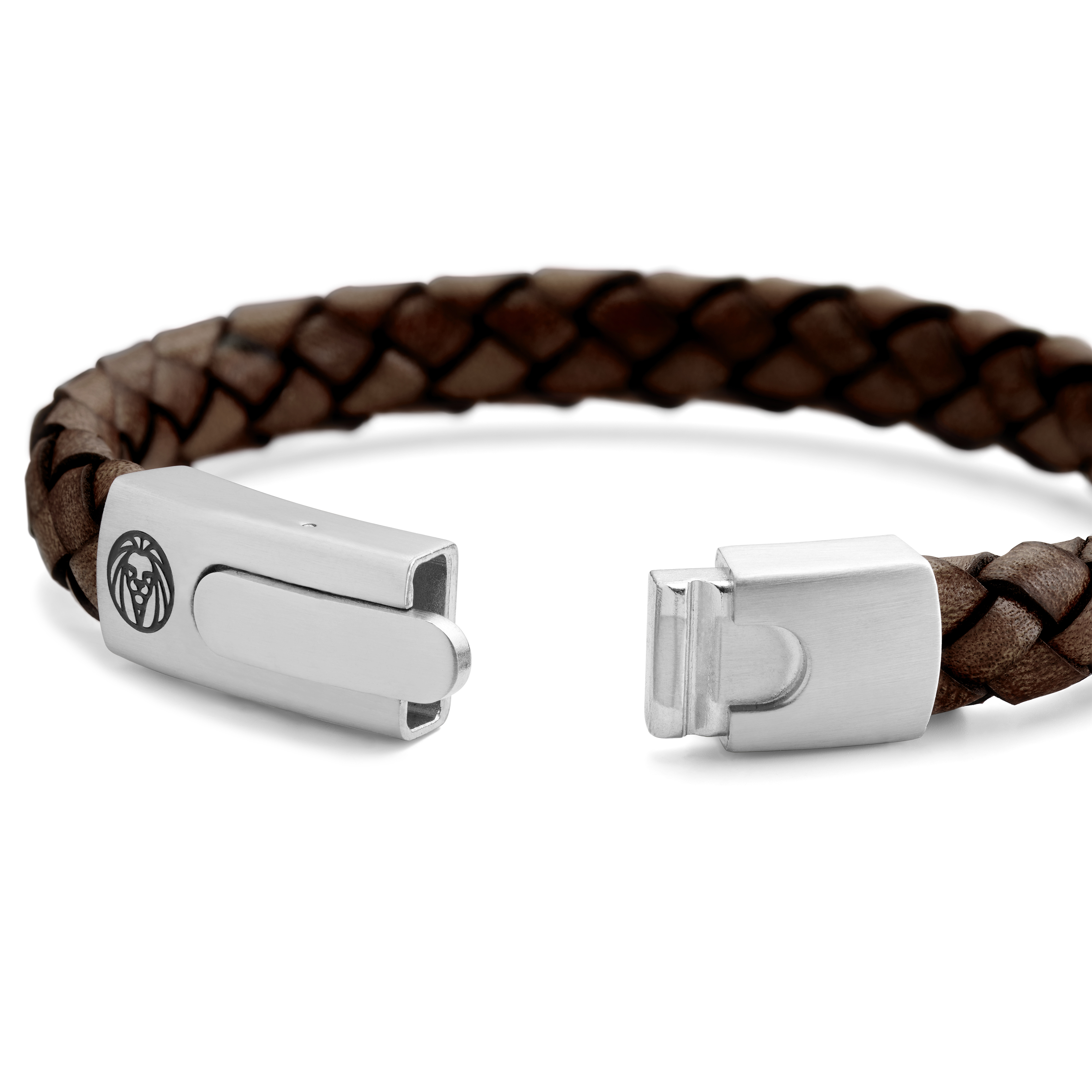 Bolo | Brown Braided Leather & Stainless Steel Bracelet - 7