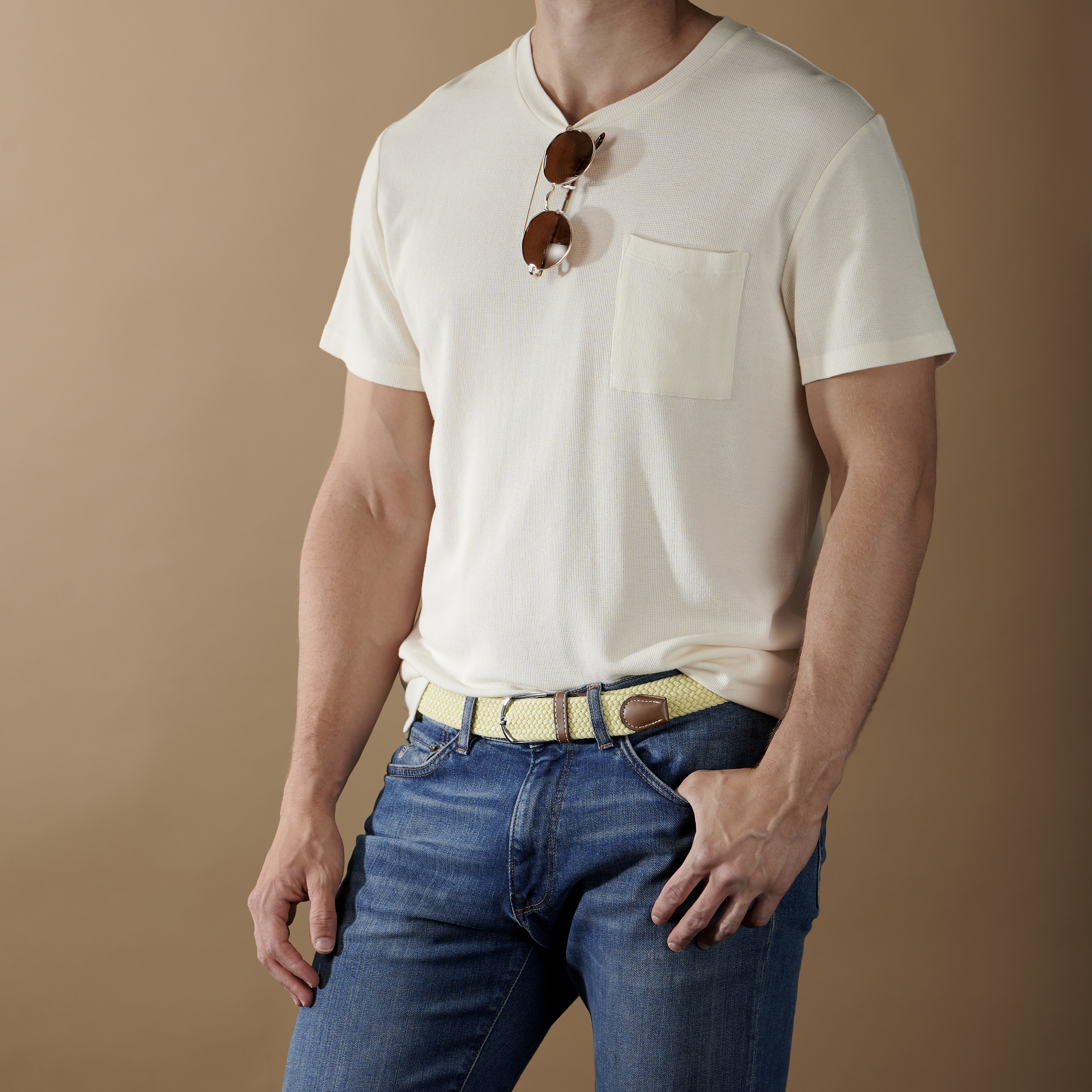 Cream Canvas Elastic Belt - 4