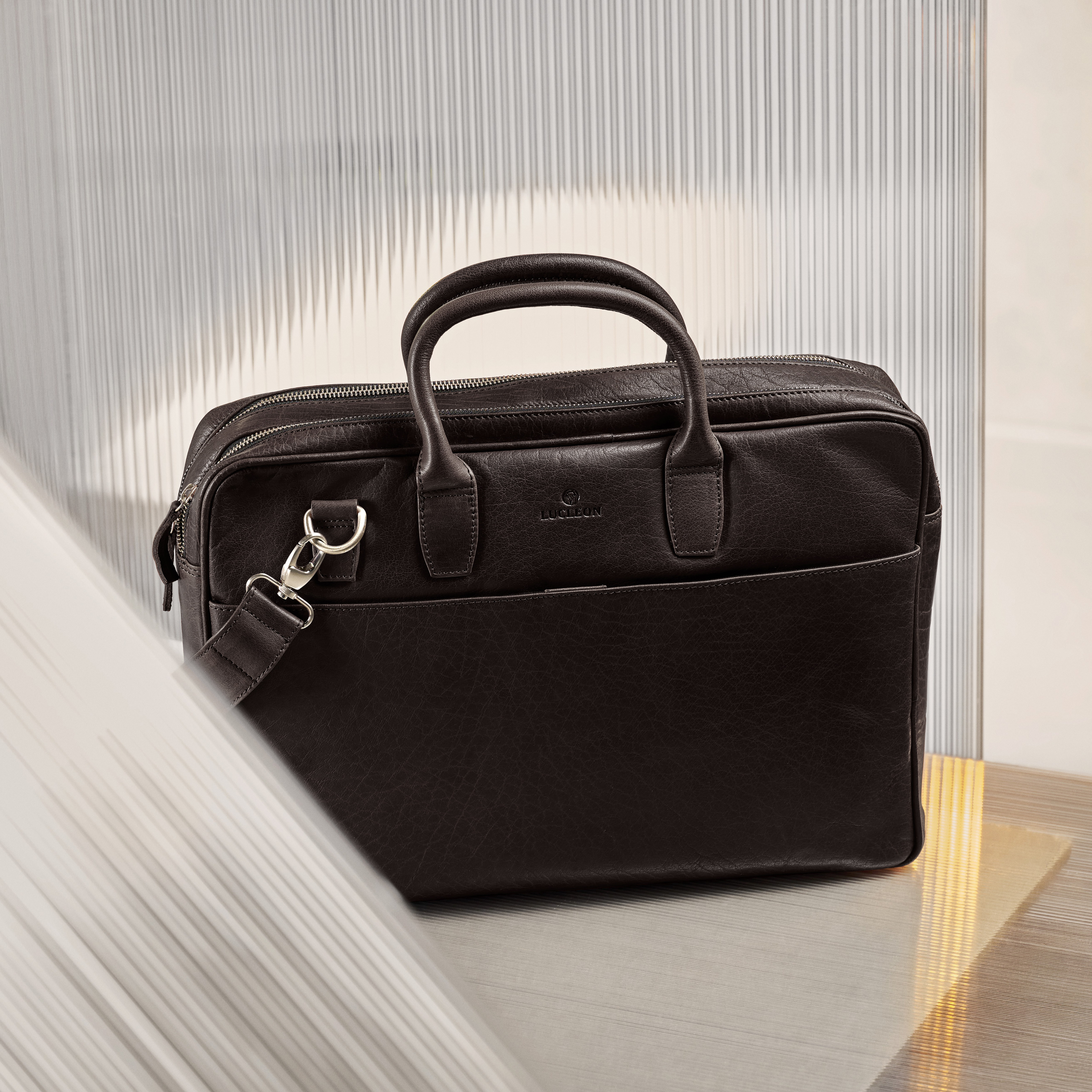 Brązowa biznesowa skórzana torba z podwójnym zamkiem Montreal - 2