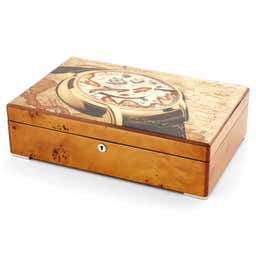Compass Motif Wooden Watch Case - 12 Watches