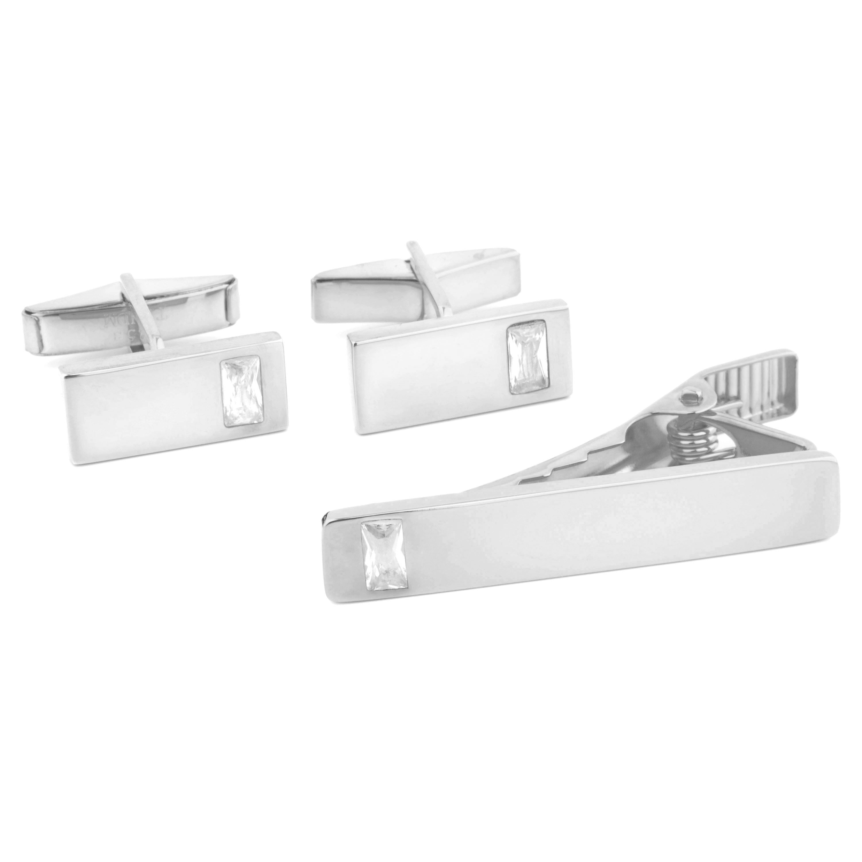 Kort Firkantet Sæt i 925s-Sølv med Zirkoniasten - 1
