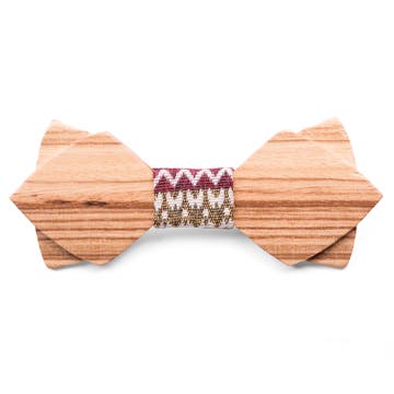 Navajo Zebrawood Double Wenge Bow Tie With Patterned Fabric Detail