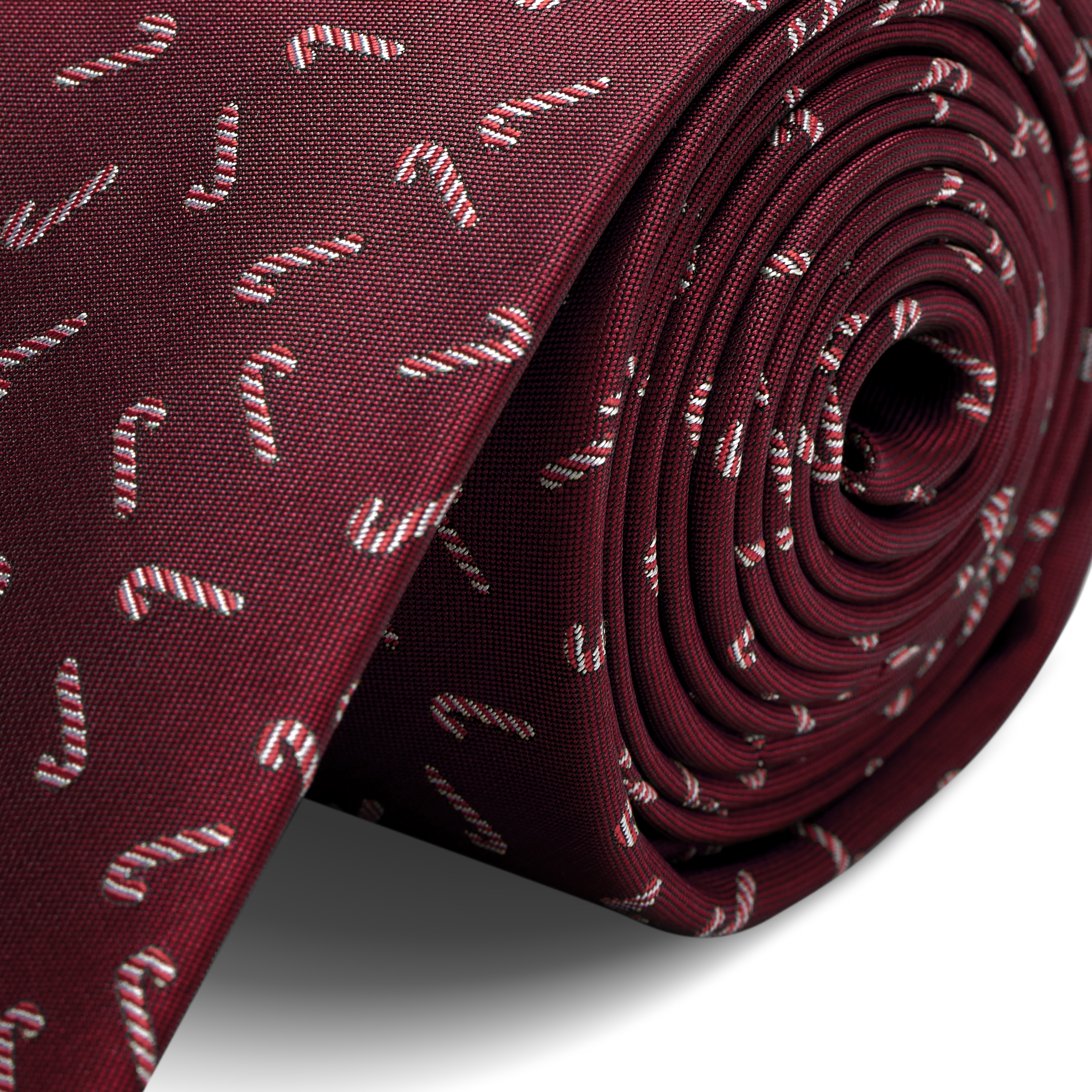 Burgundy Christmas Candy Cane Pattern Polyester Tie - 2