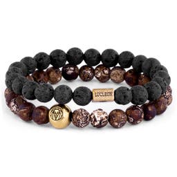 Miro | Black Lava Rock & Brown Agate Bracelet Set