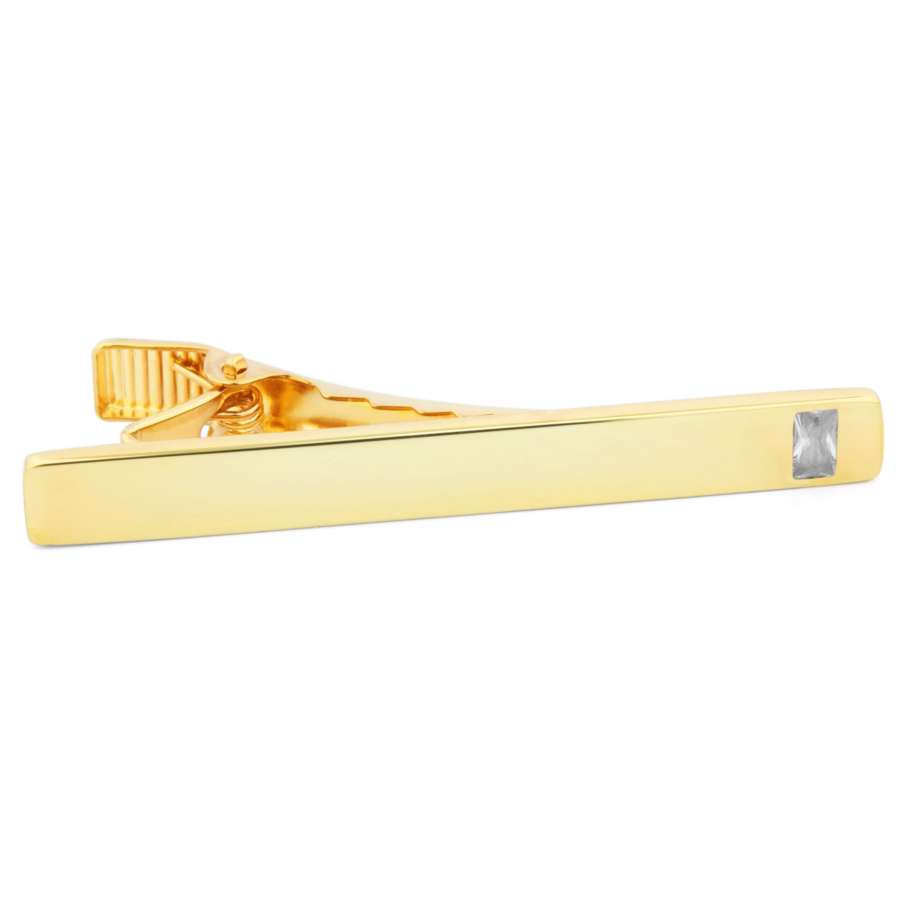 Gold 925s Rectangular Zirconia Tie Clip - 1