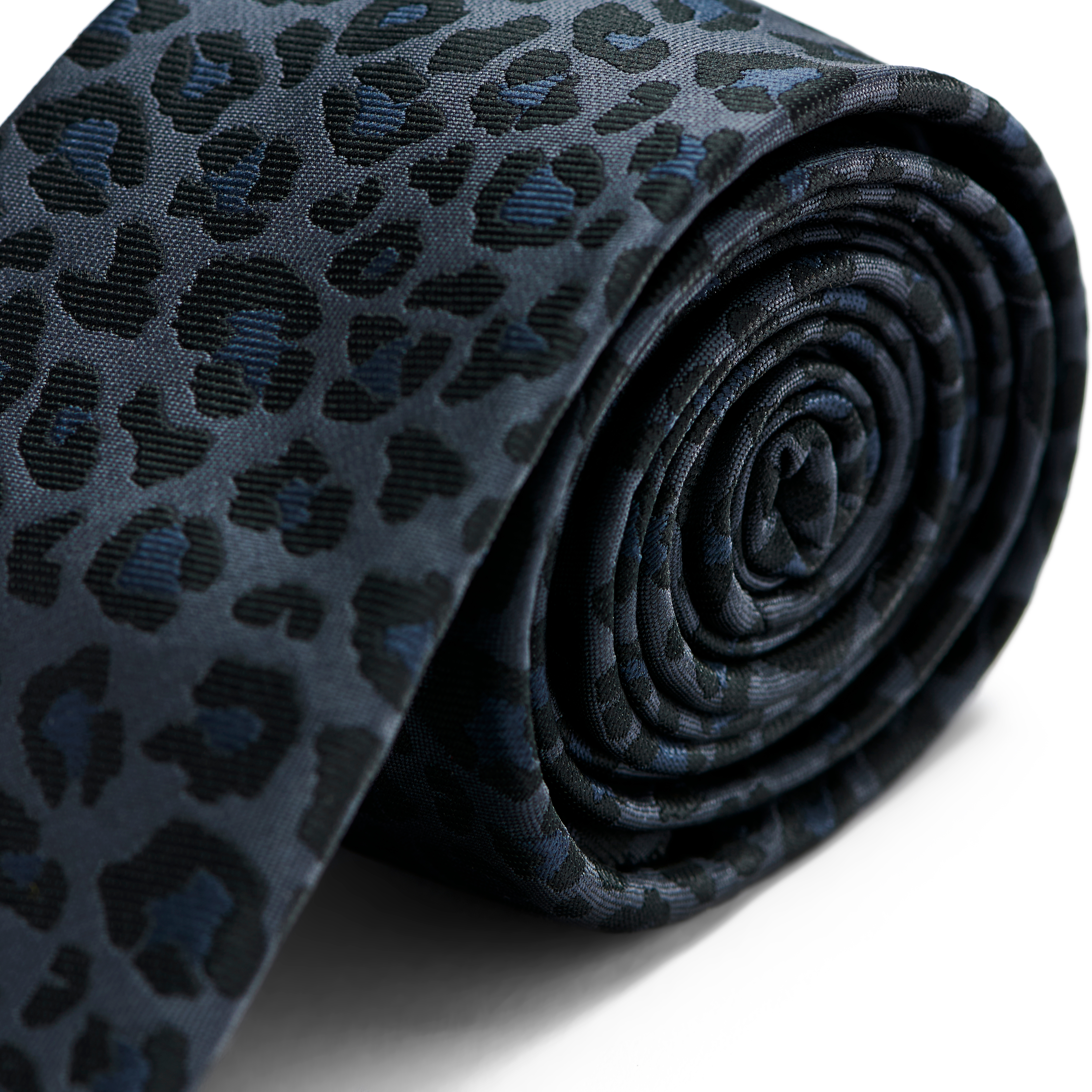 Grey & Black Leopard Pattern Skinny Tie - 2