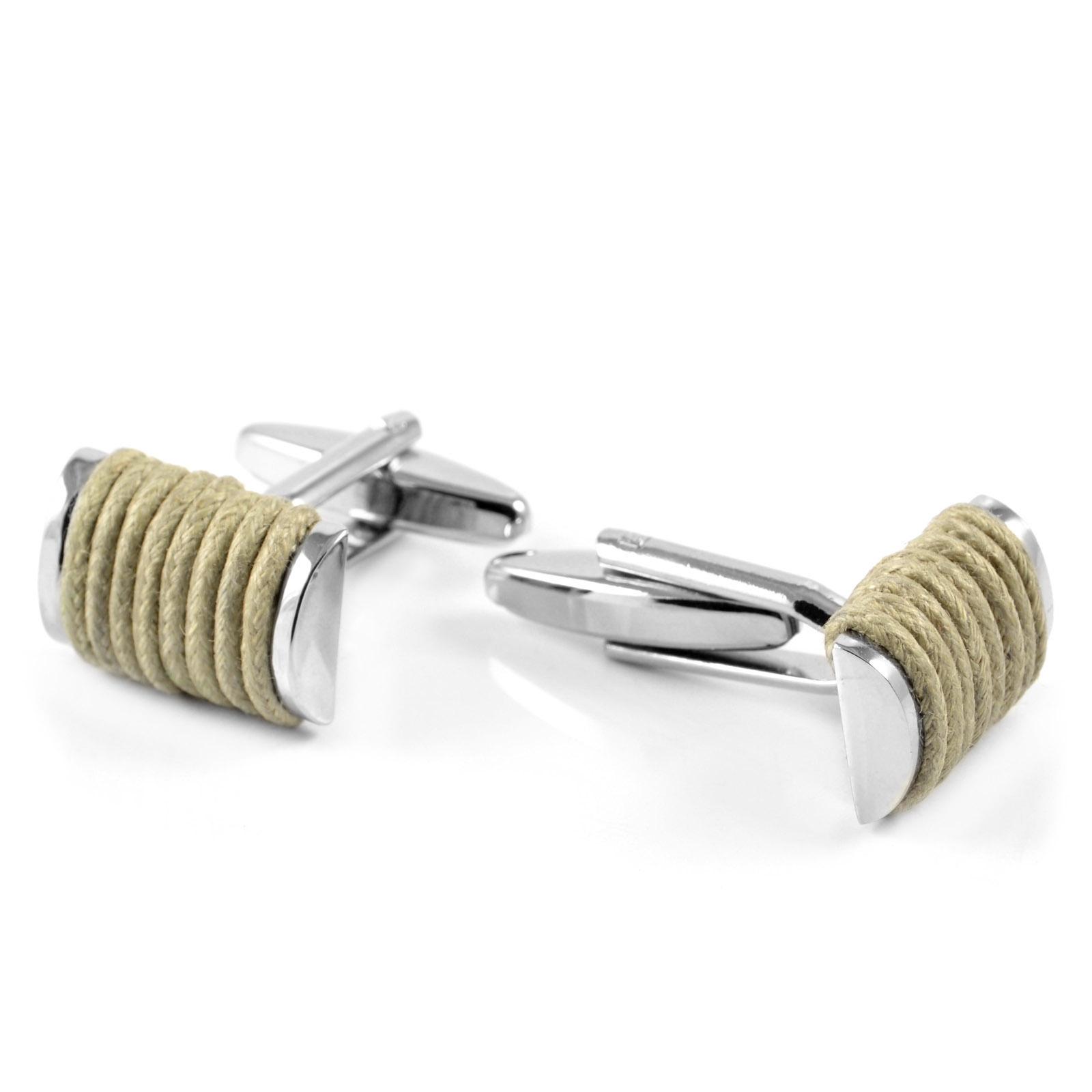 Silberfarbene Manschettenknöpfe Mit Baumwollfaden  - 2