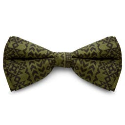 Olive & Khaki Green Patterned Silk Pre-Tied Bow Tie