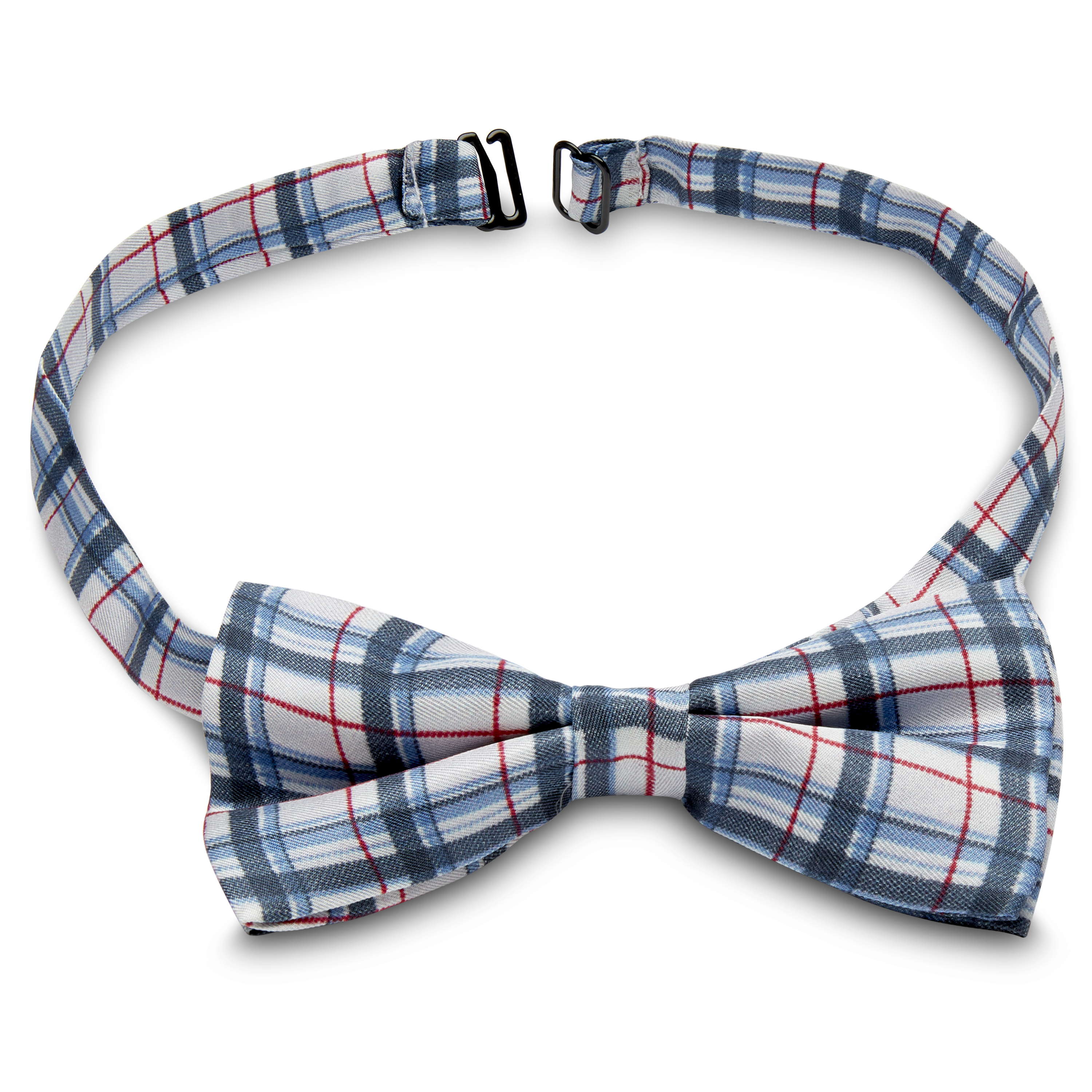 White, Royal Blue & Burgundy Thick Chequered Silk Pre-Tied Bow Tie - 2