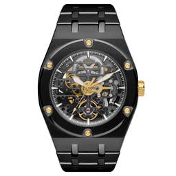 Mamut | Black Stainless Steel Automatic Skeleton Watch With Gold Movement