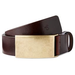 Padua | Dark Brown Box Frame Buckle Leather Belt