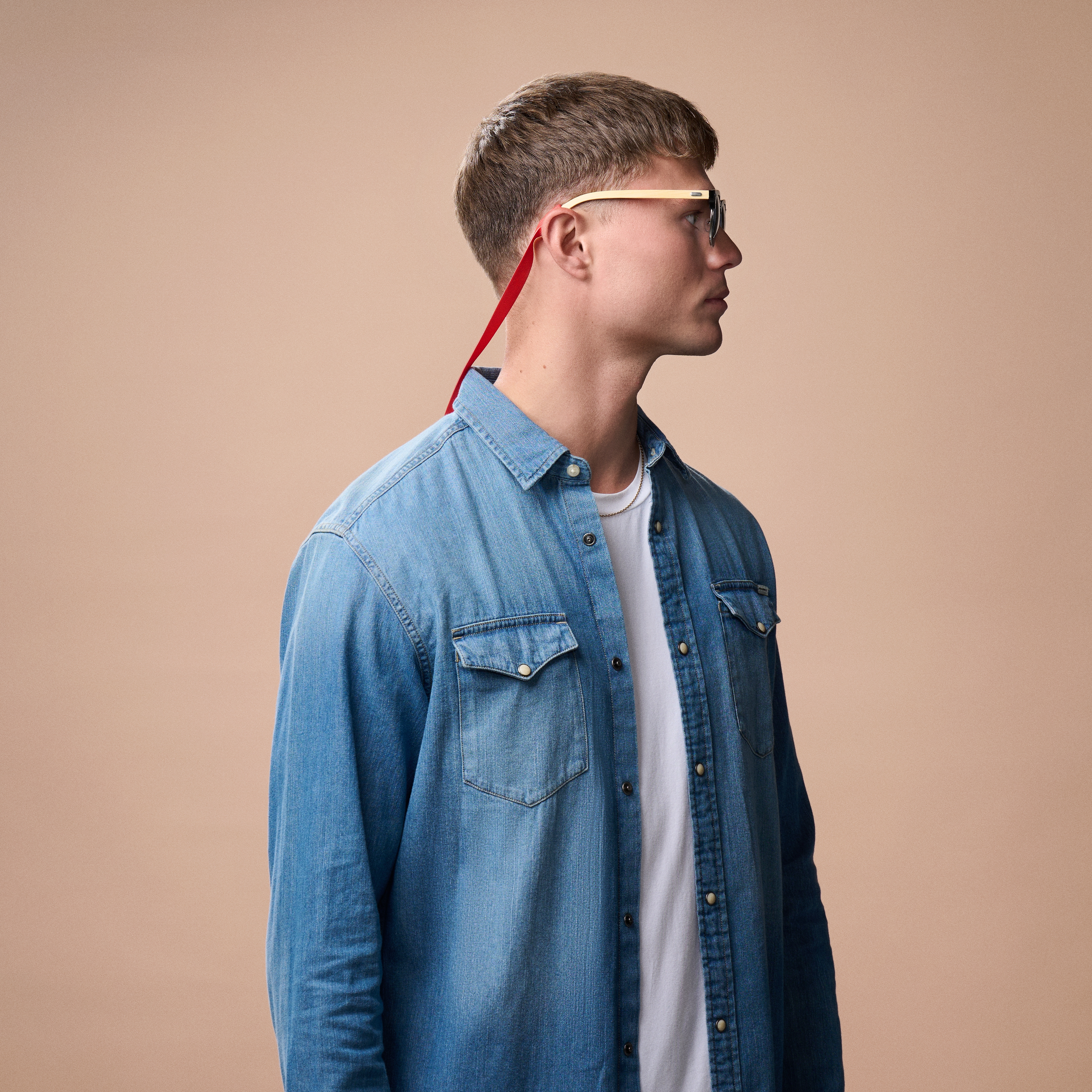 Breit Rot & Leder Sonnenbrillenband - 3