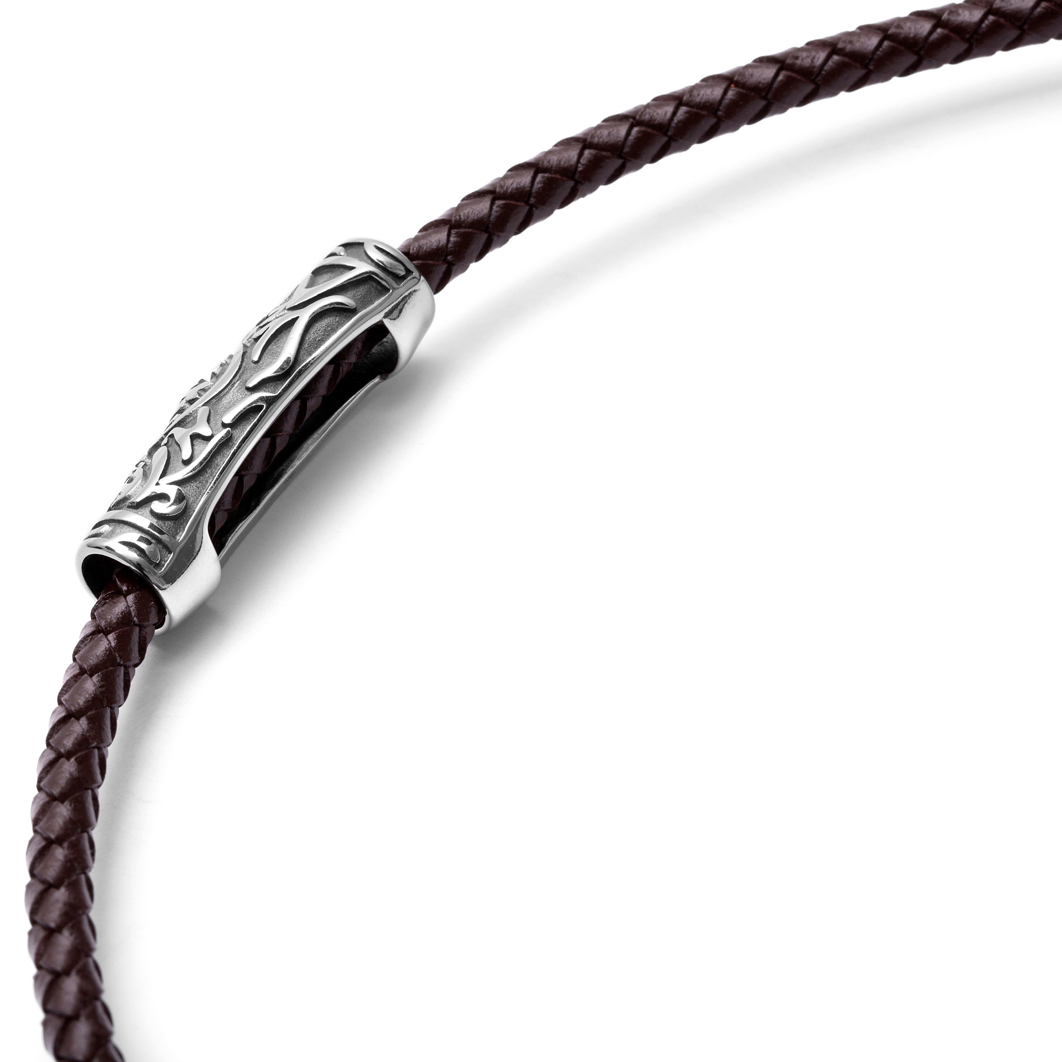 Rune Barrel Brown Leather Necklace - 6
