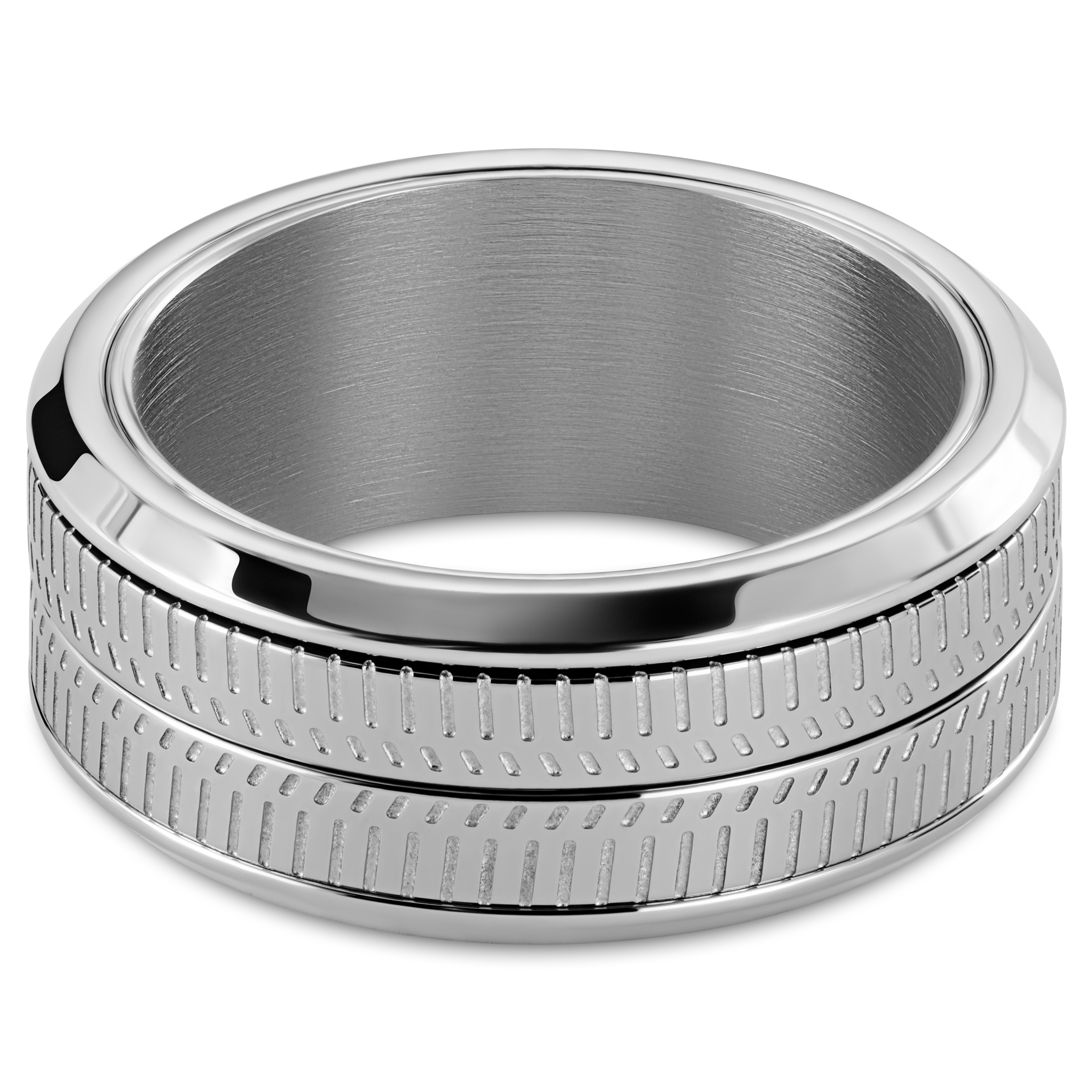 Tigris | 9 mm Silberfarbener strukturierter Bewegungsring - 2