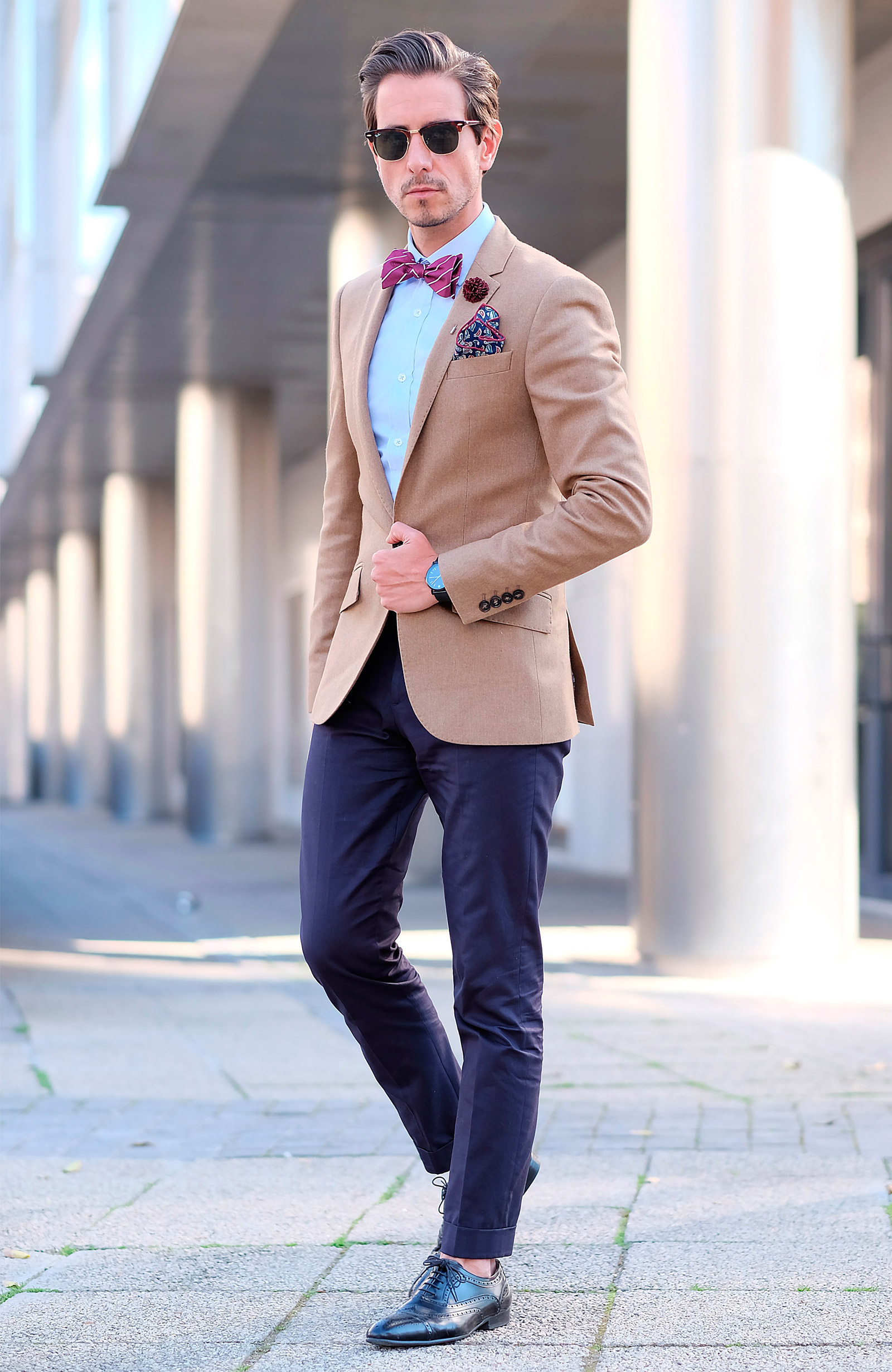 Pajarita para atar burdeos con rayas blancas - 6