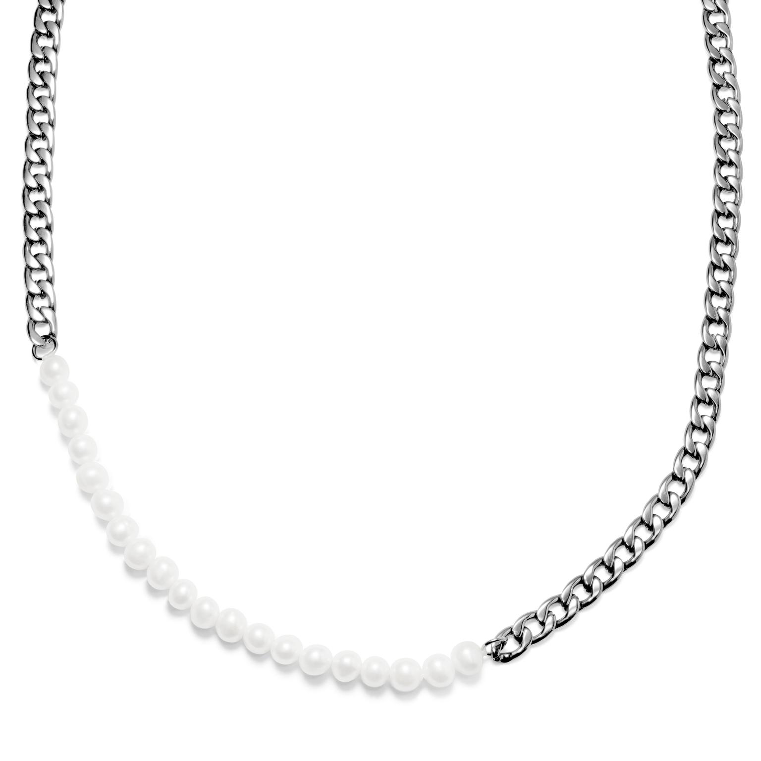 Charlie Amager Silver-Tone Curb Chain & Pearl Necklace Charlie Amager Silver-Tone Curb Chain & Pearl Necklace