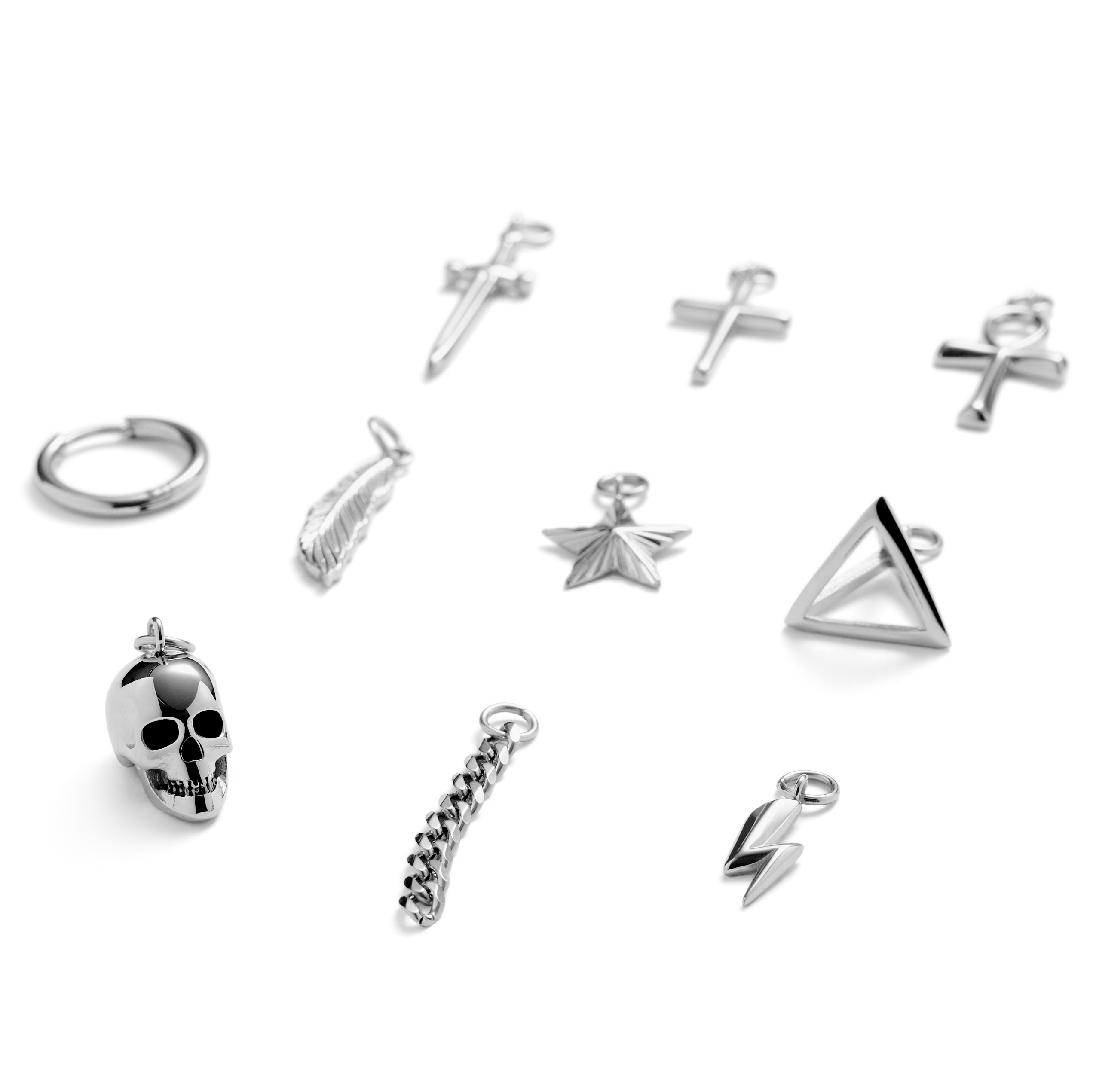 Pendiente de aro plateado con 9 colgantes - 2