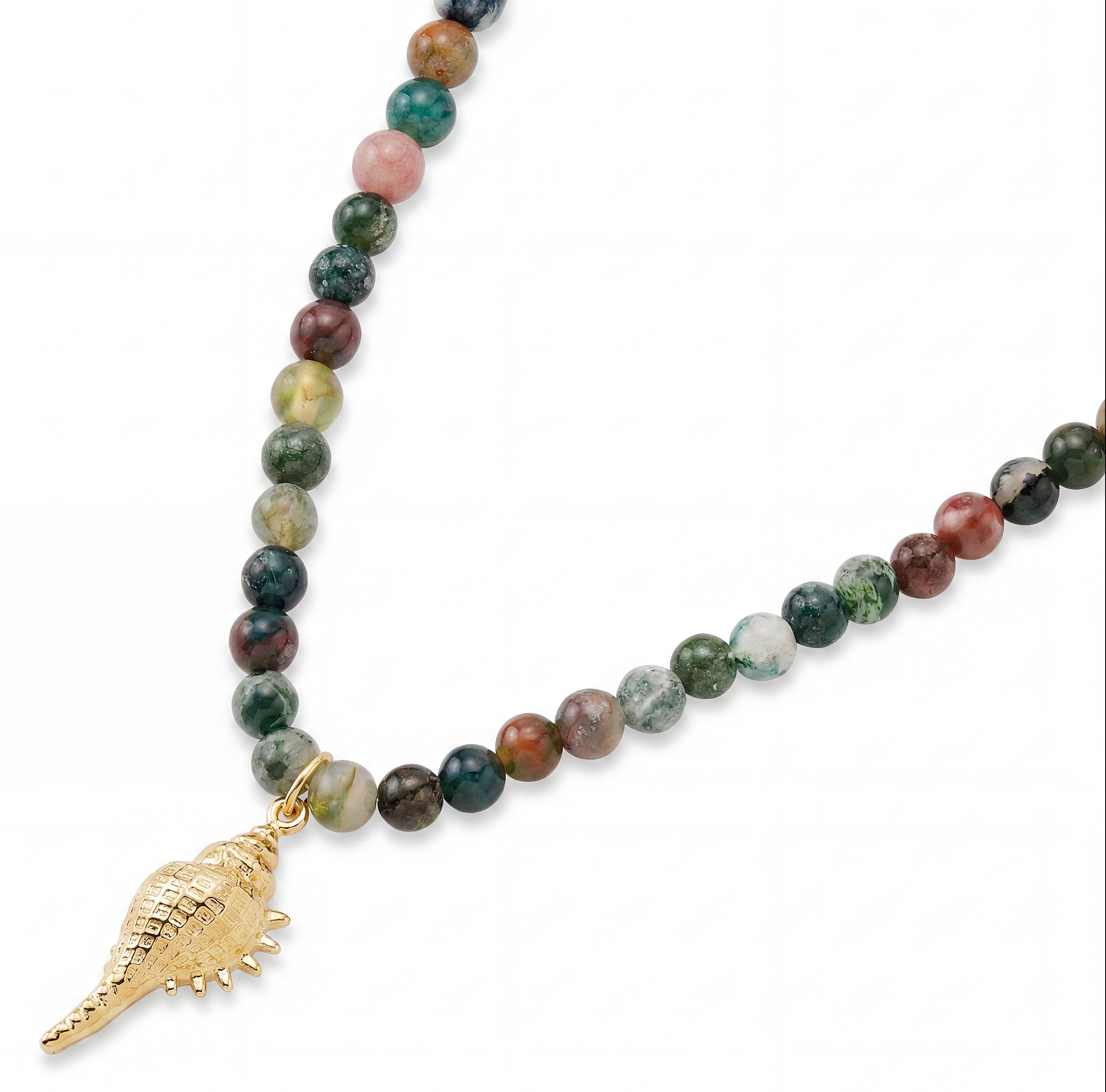Mediterranean | Green Natural Stone Beaded Shell Charm Necklace - 3