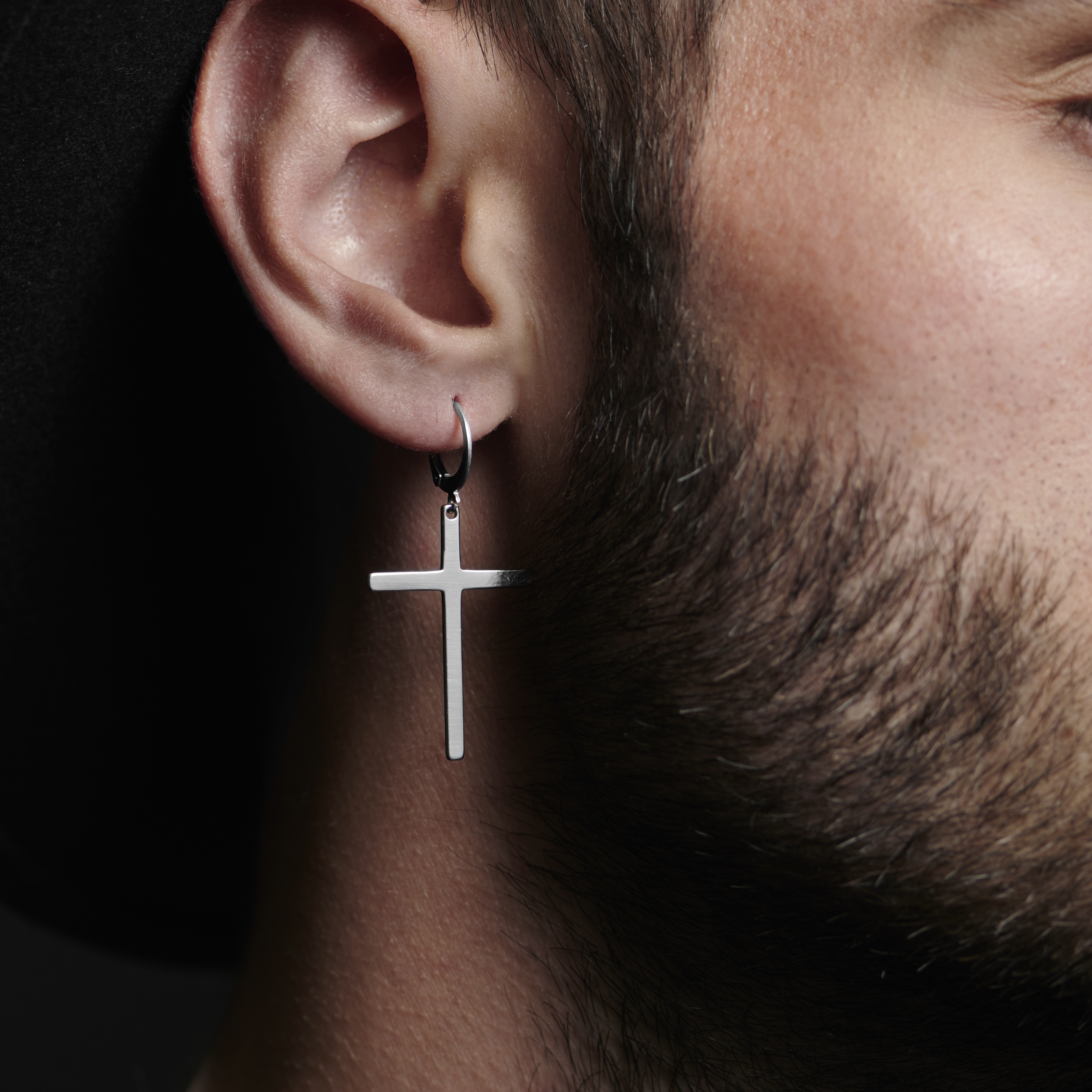 Men's Black Stainless Steel Cross Earrings