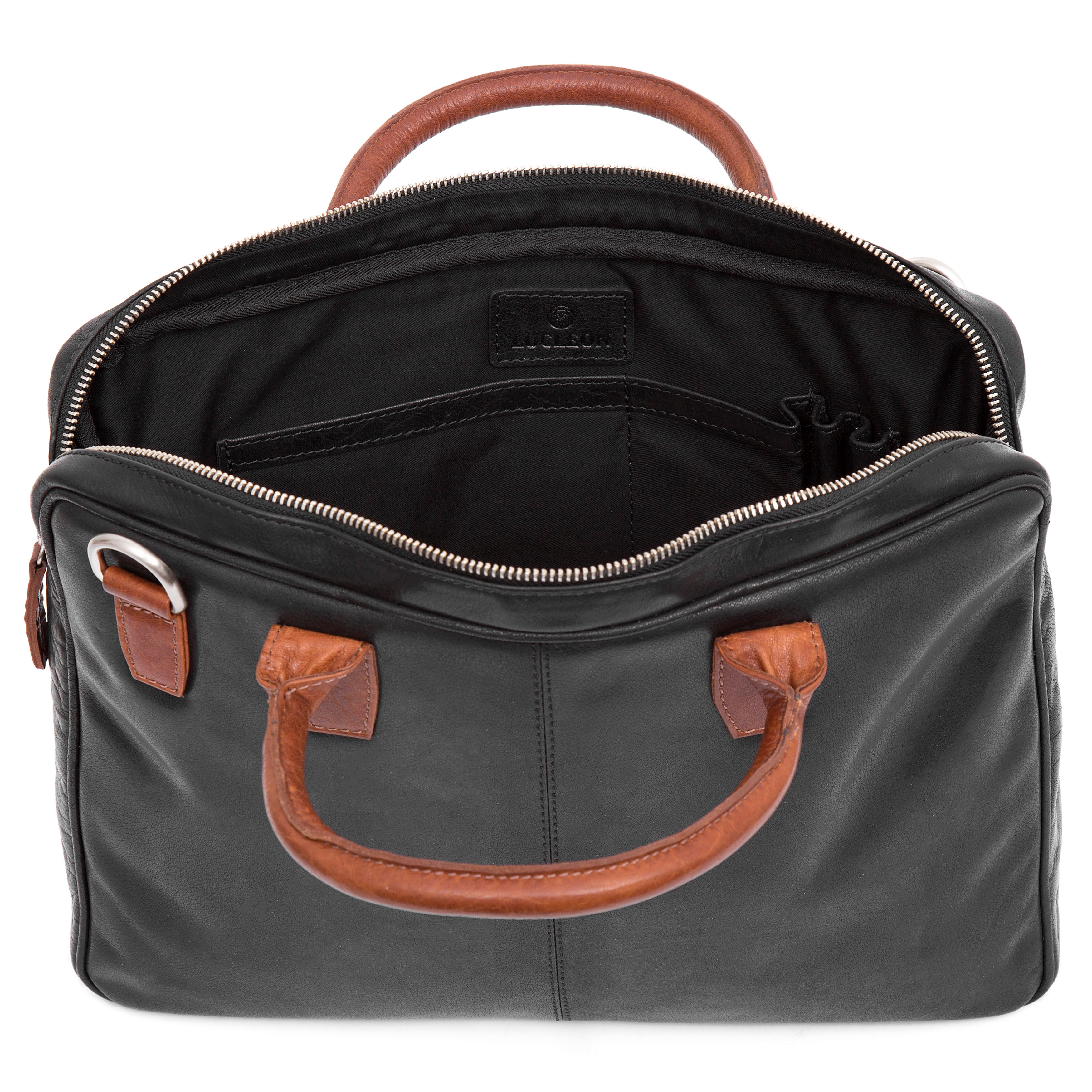 Montreālas plānais 13" Executive melna un brūna ādas soma - 6