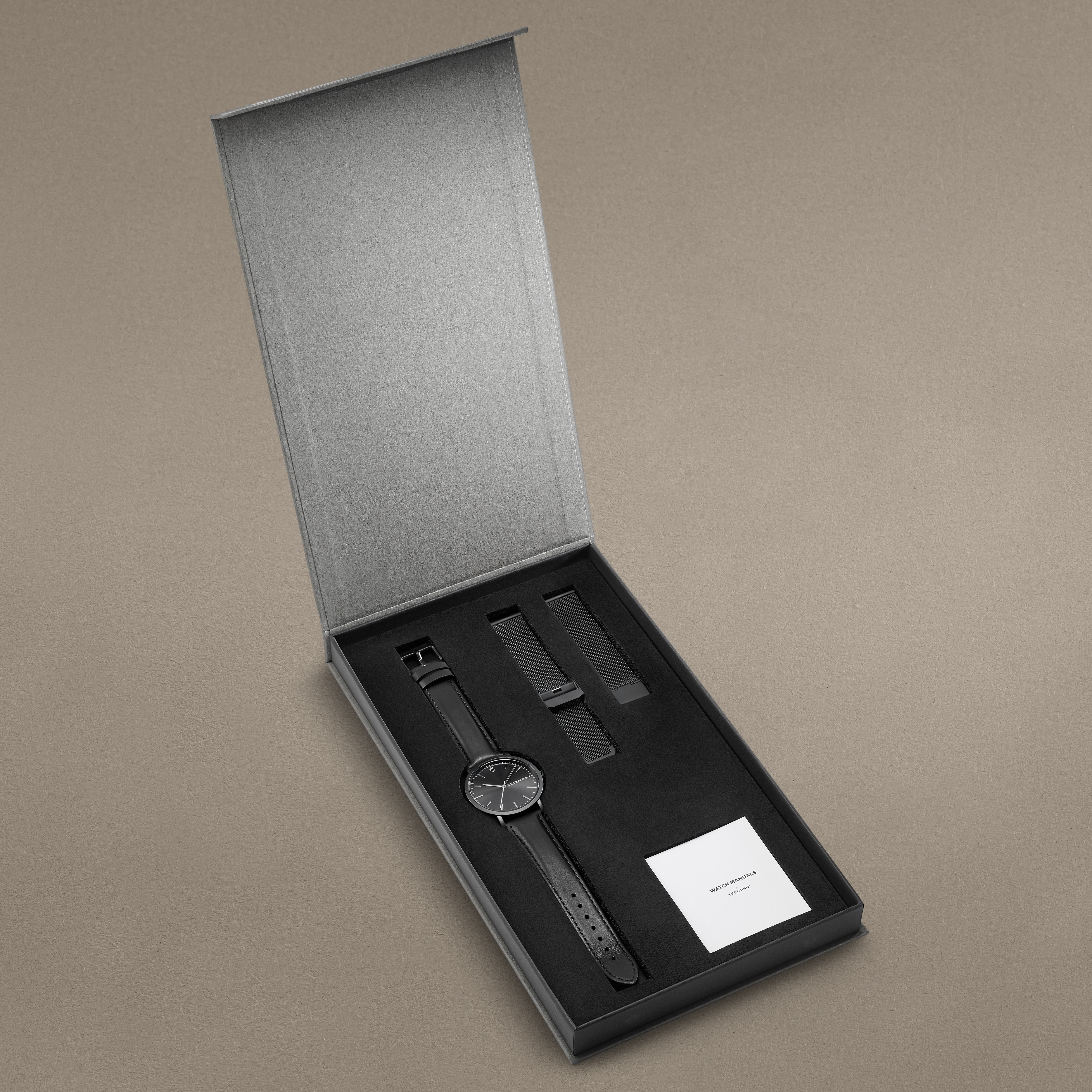 Black Dress Watch with Mesh & Leather Straps Gift Box - 3