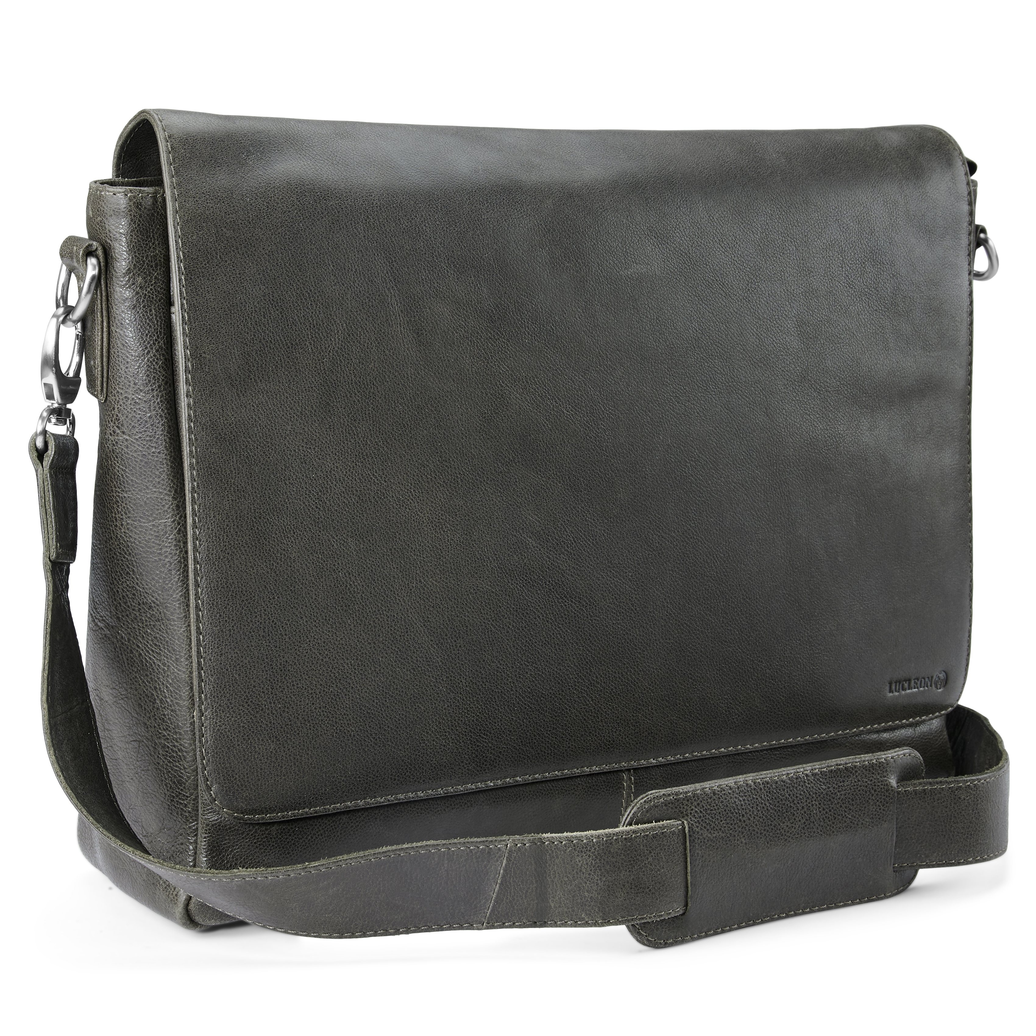 Licio | Brown gray Leather Messenger Bag - 11