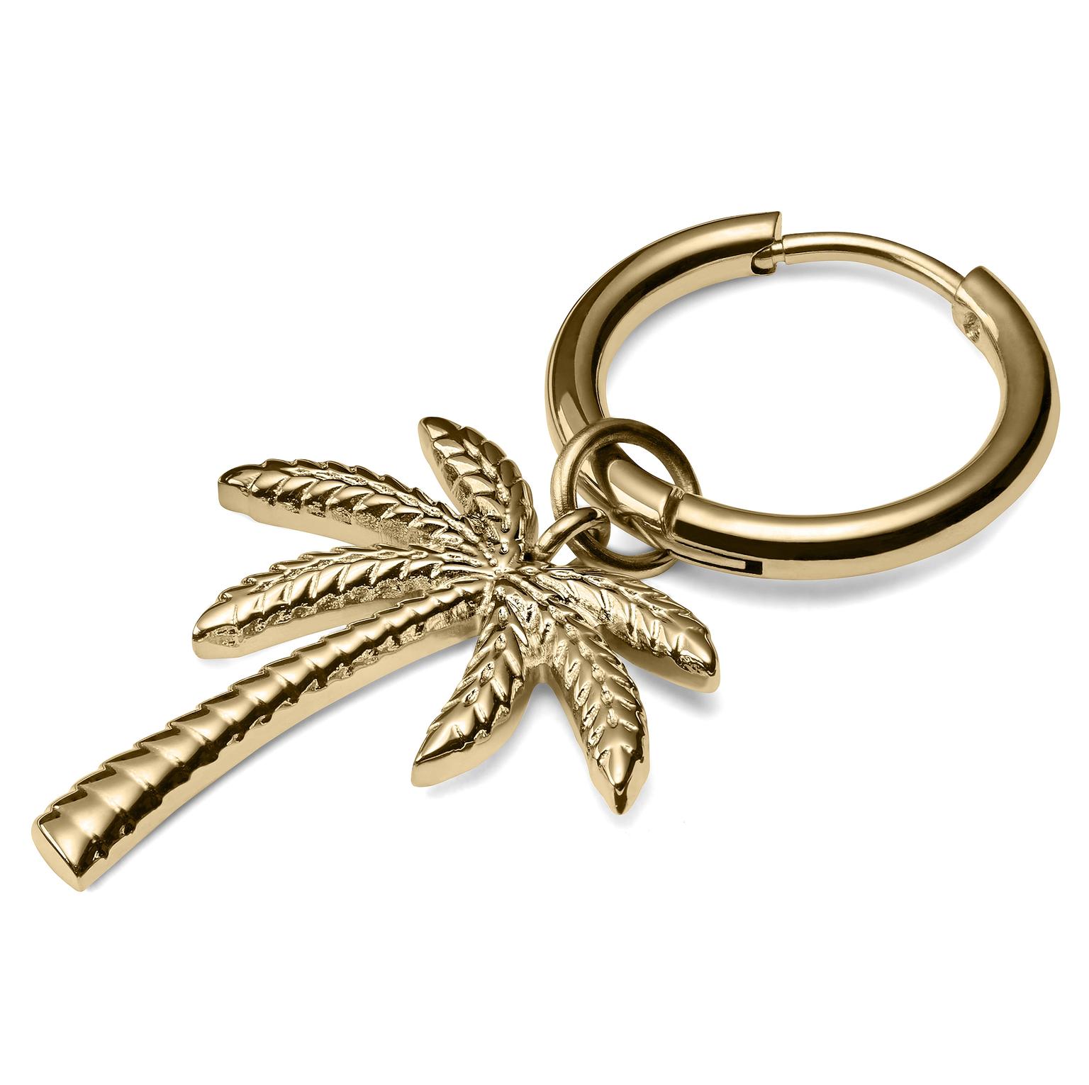 Pendiente de aro de acero dorado con colgante de palmera Pendiente de aro de acero dorado con colgante de palmera