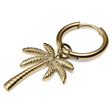 Gold-Tone Steel Drop Hoop Earring with Palm Tree Charm Gold-Tone Steel Drop Hoop Earring with Palm Tree Charm