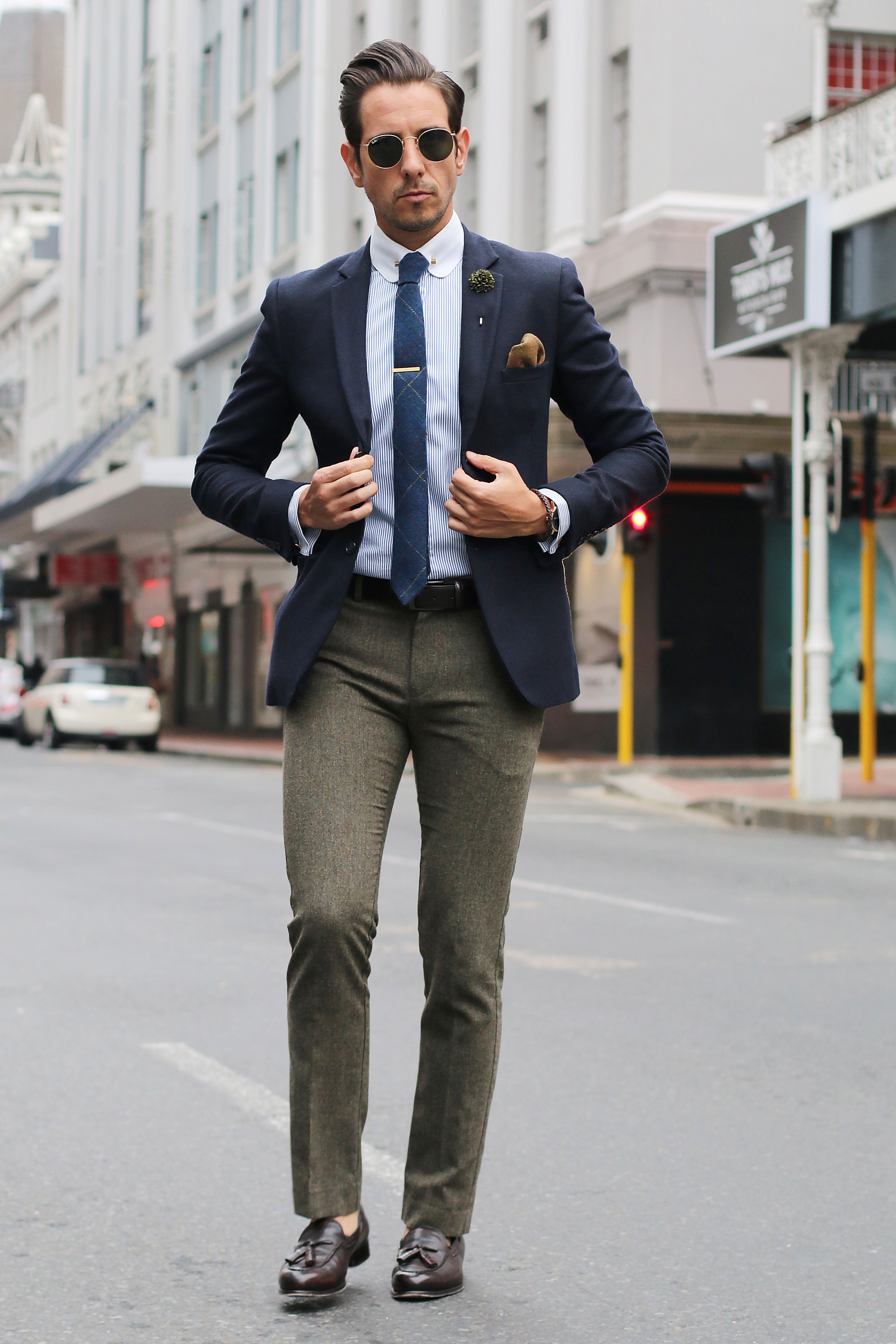 Blue Chequered Handmade Tie - 5