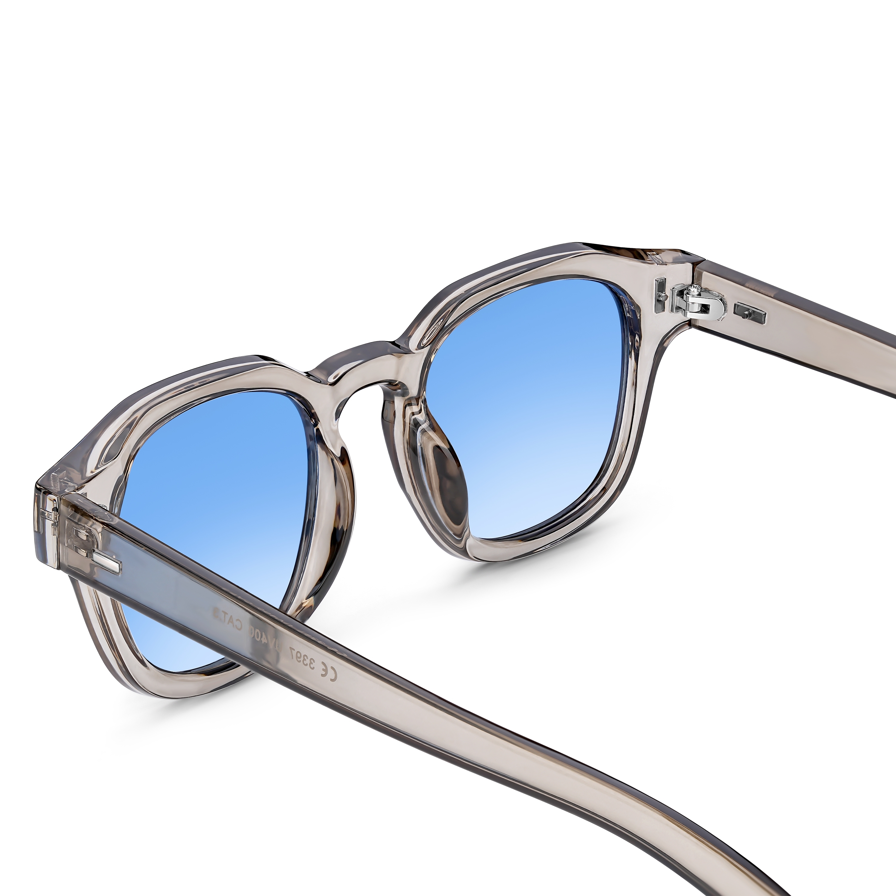Priehľadné a modré gradientné geometrické slnečné okuliare s vyvýšeným rámom - 4