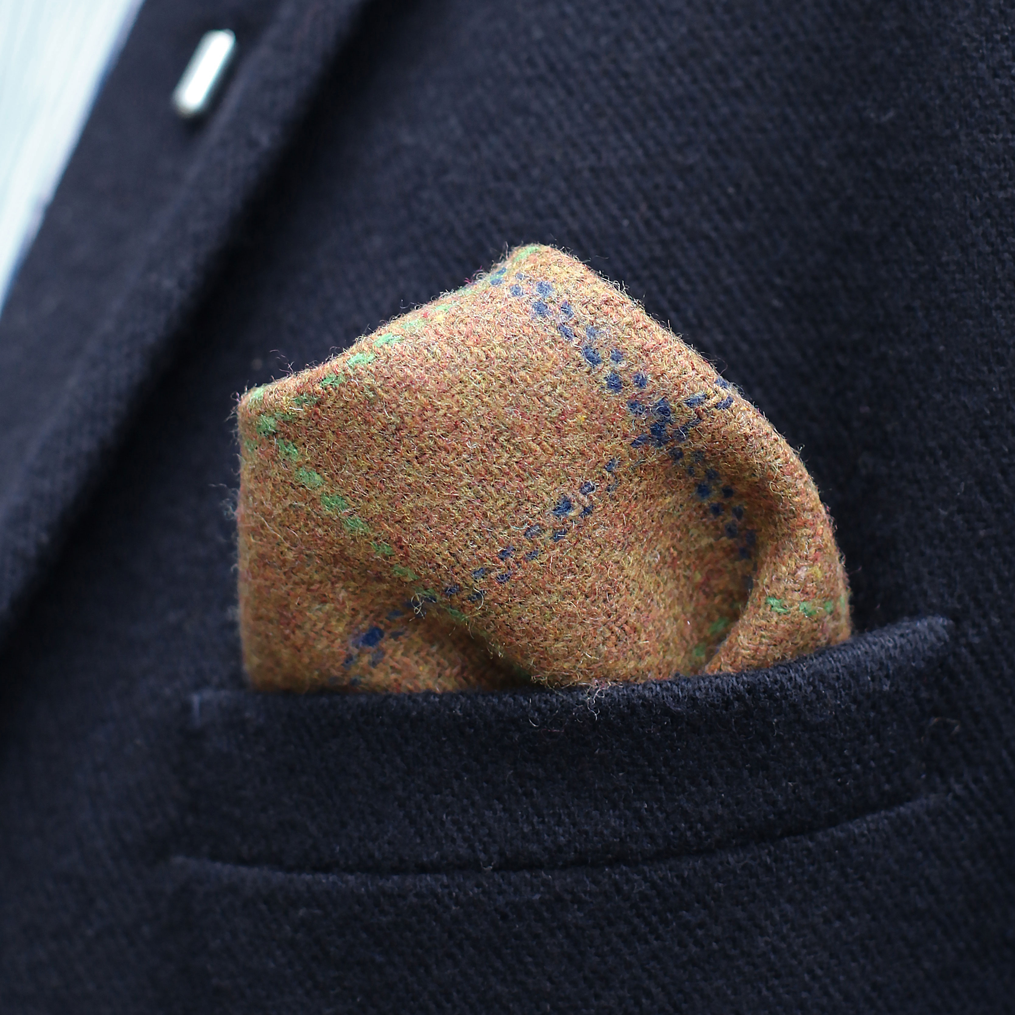 Brown Checkered Handmade Wool Pocket Square - 3