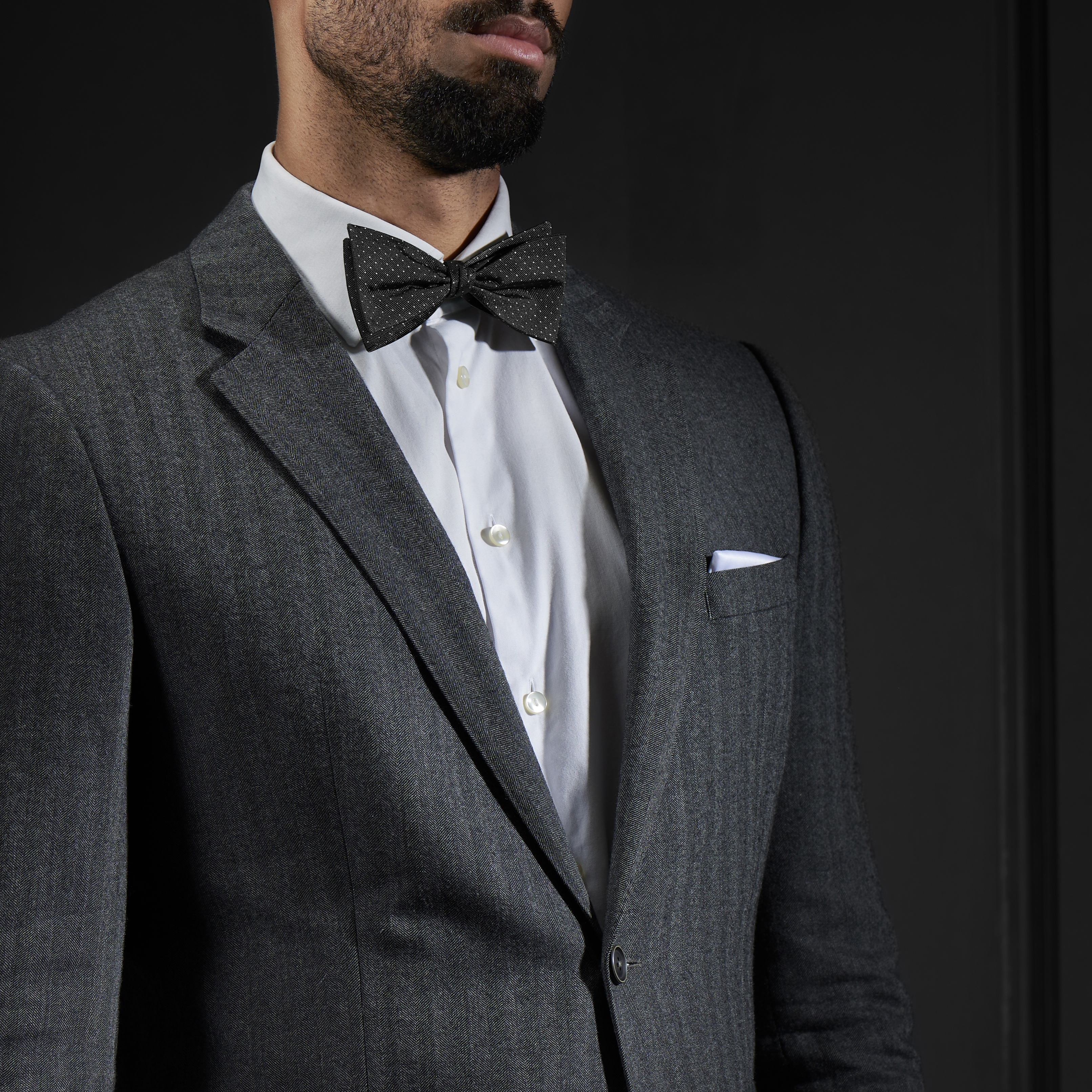 Papillon da annodare in seta nera con motivo a pois - 4