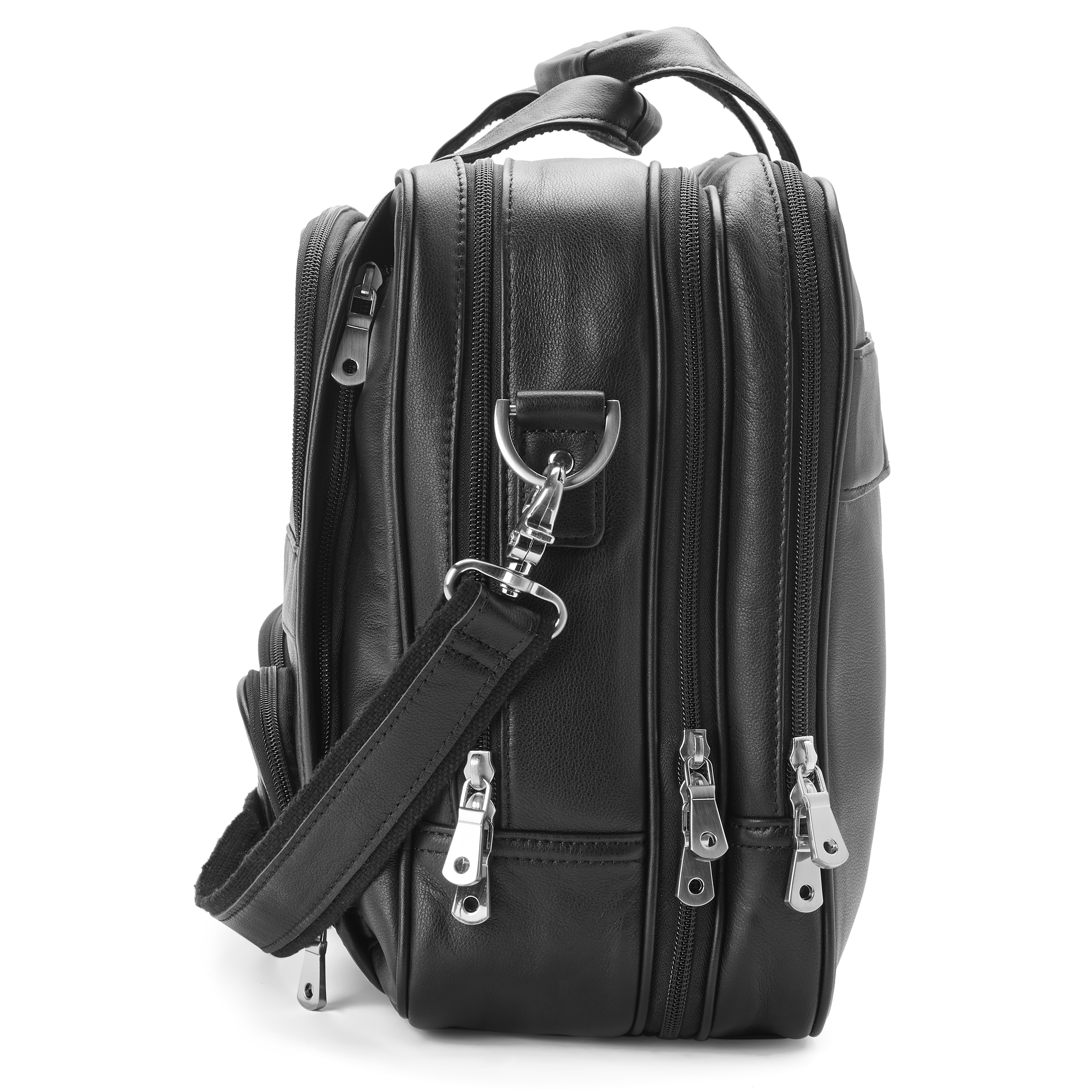 Black Leather Multifunction Laptop Messenger Bag - 4