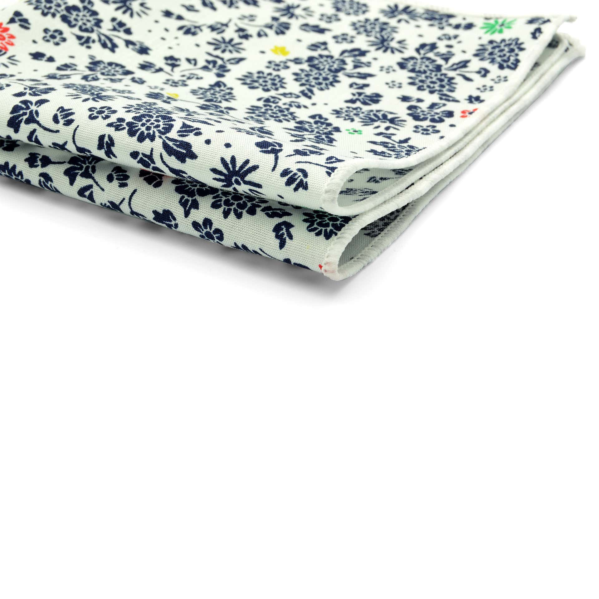 White & Blue Floral Design Cotton Pocket Square | In stock! | Tailor Toki