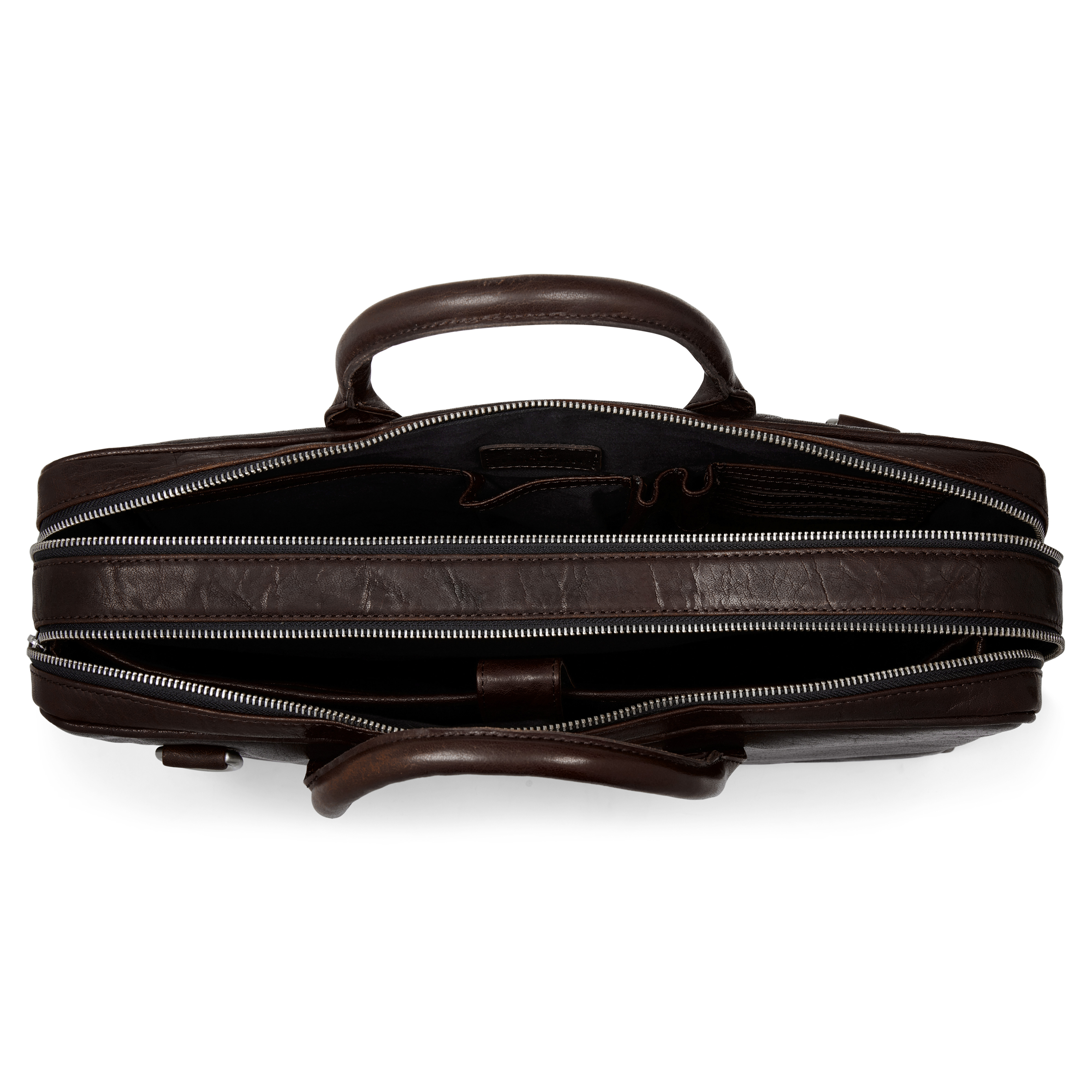 Montreal Executive Bruine Leren Tas met Dubbele Rits - 10