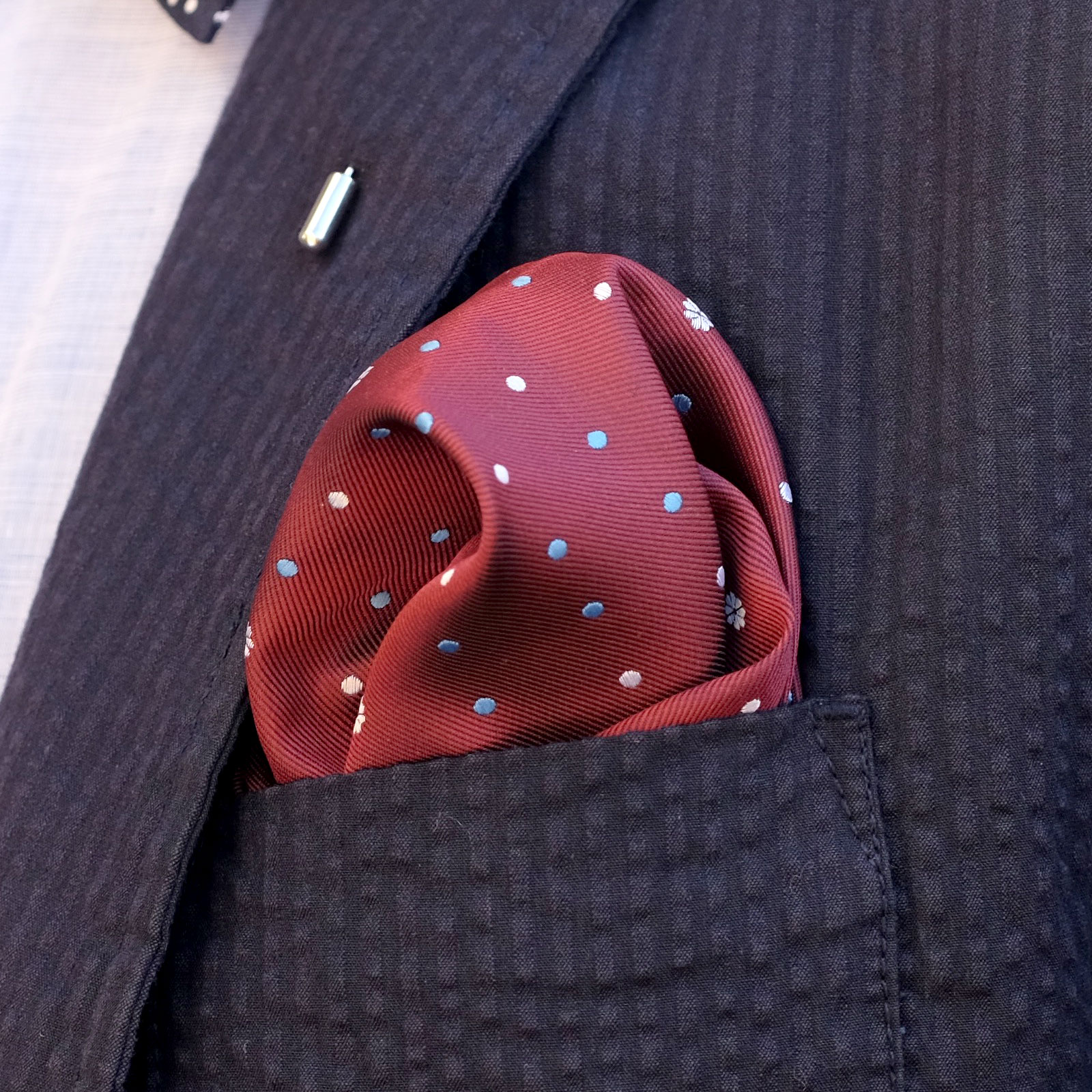 Burgundy, White & Baby Blue Dotted Pocket Square - 3