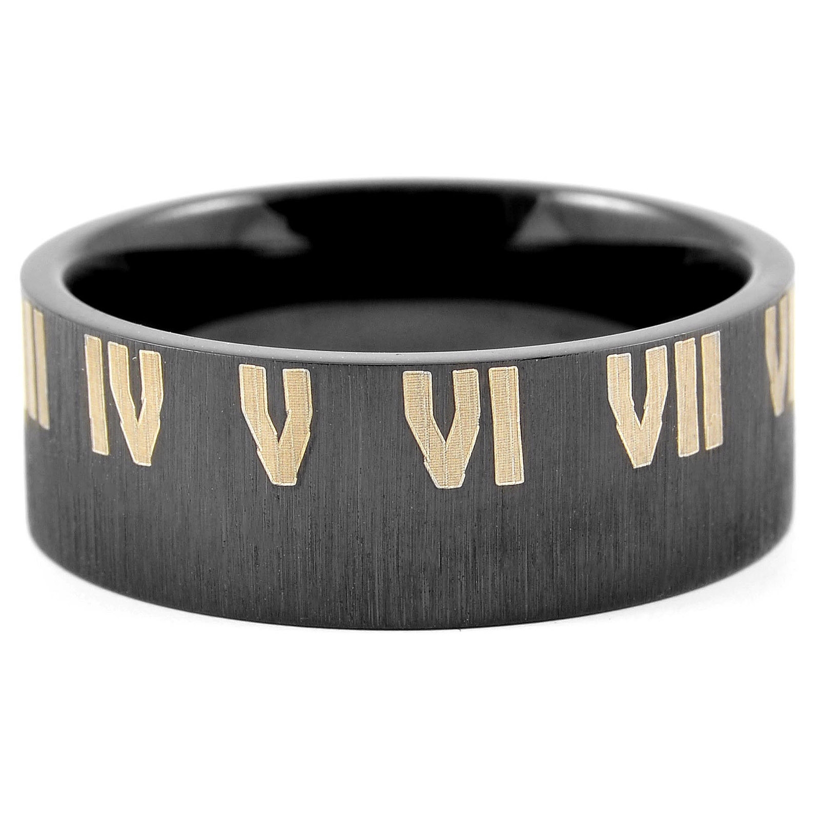 Matt Svart Romertall Stålring - 3