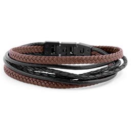 Roy | Black & Brown Leather & Stainless Steel Wrap Bracelet